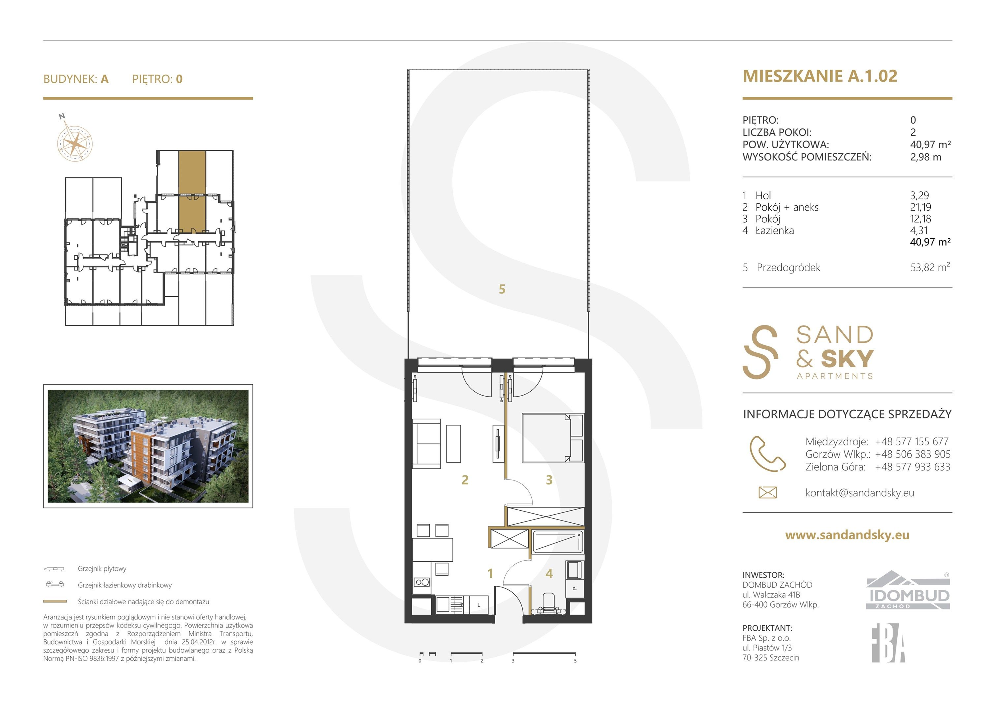 Apartament 40,97 m², parter, oferta nr A/1/02, Sand and Sky Apartments, Międzyzdroje, ul. Gryfa Pomorskiego-idx