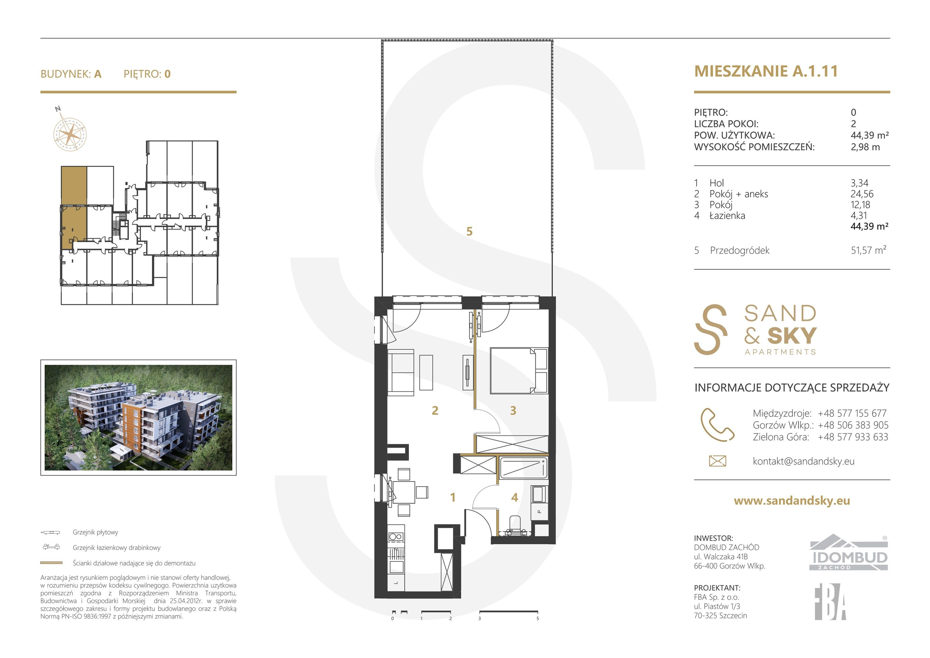 Apartament 44,39 m², parter, oferta nr A/1/11, Sand and Sky Apartments, Międzyzdroje, ul. Gryfa Pomorskiego-idx