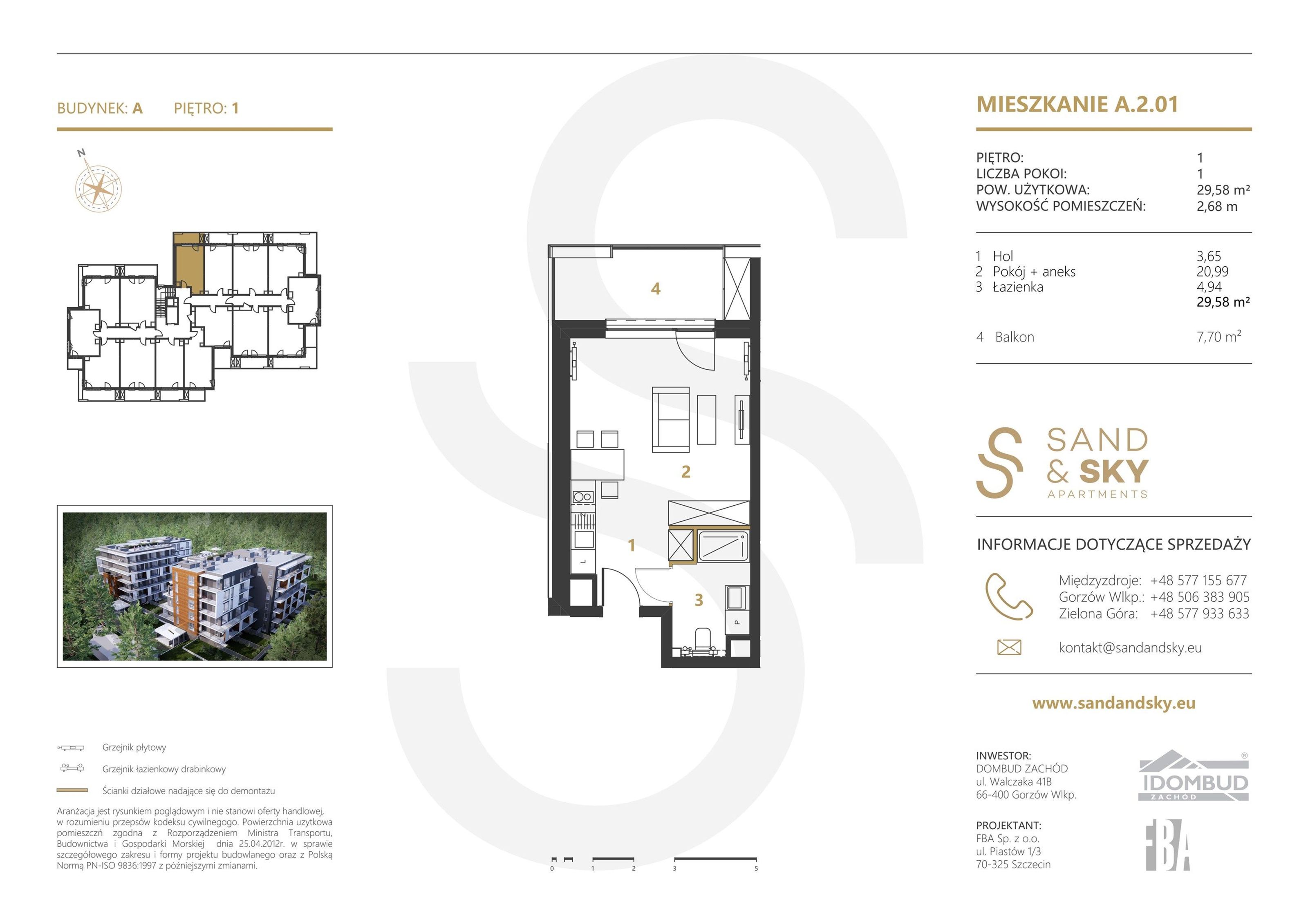 Apartament 29,58 m², piętro 1, oferta nr A/2/01, Sand and Sky Apartments, Międzyzdroje, ul. Gryfa Pomorskiego-idx