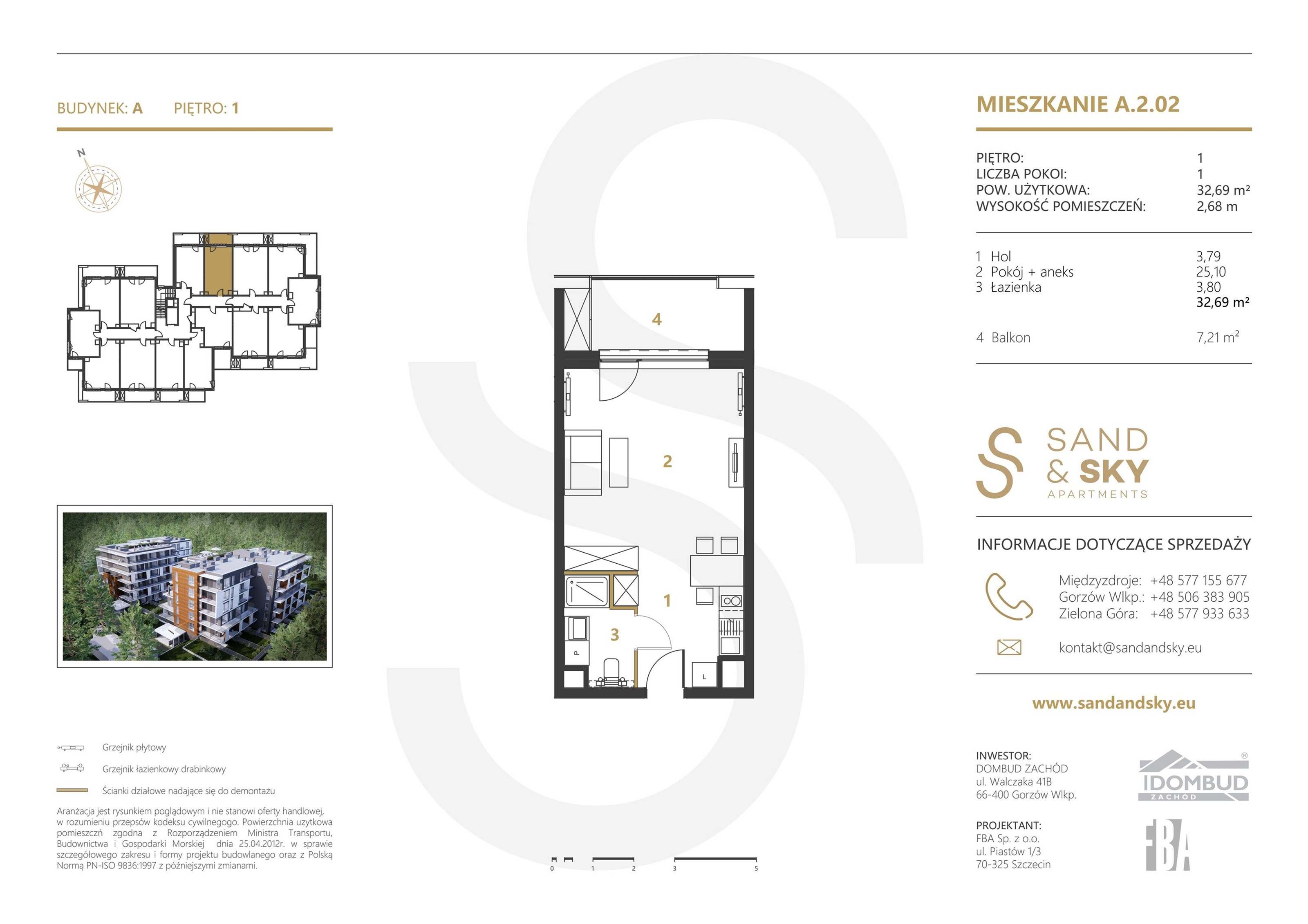 Apartament 32,69 m², piętro 1, oferta nr A/2/02, Sand and Sky Apartments, Międzyzdroje, ul. Gryfa Pomorskiego-idx