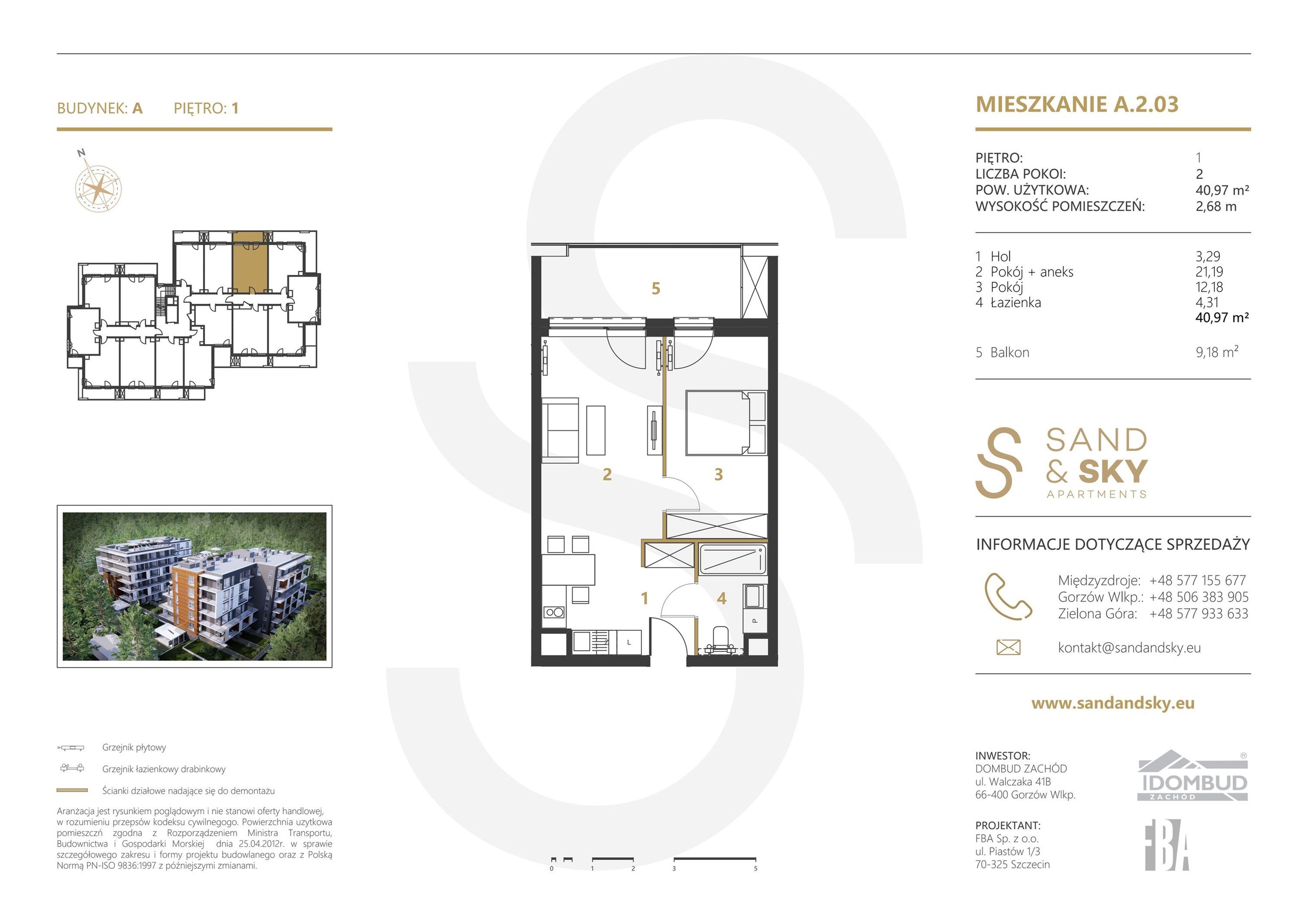 Apartament 40,97 m², piętro 1, oferta nr A/2/03, Sand and Sky Apartments, Międzyzdroje, ul. Gryfa Pomorskiego-idx