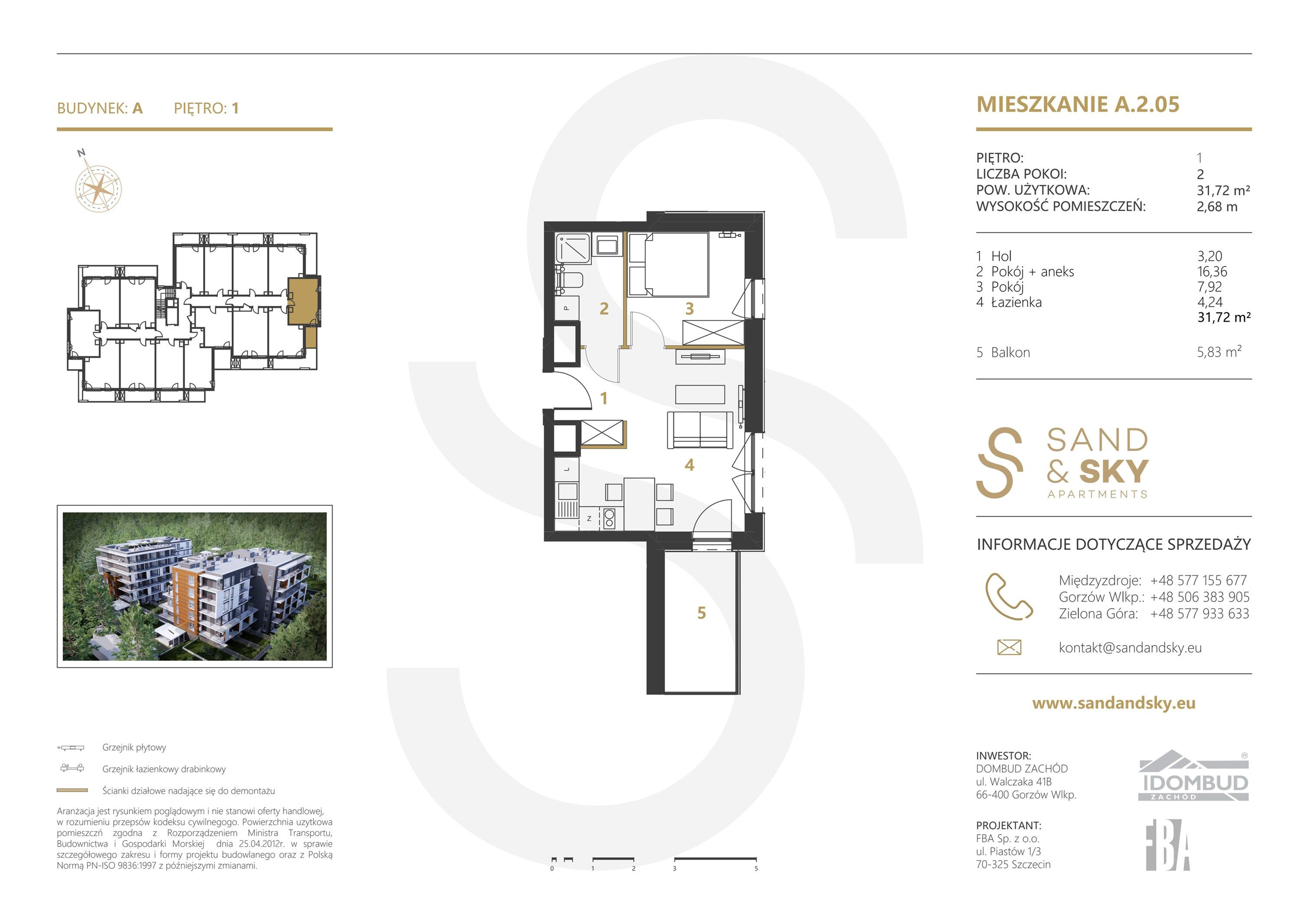 Apartament 31,72 m², piętro 1, oferta nr A/2/05, Sand and Sky Apartments, Międzyzdroje, ul. Gryfa Pomorskiego-idx