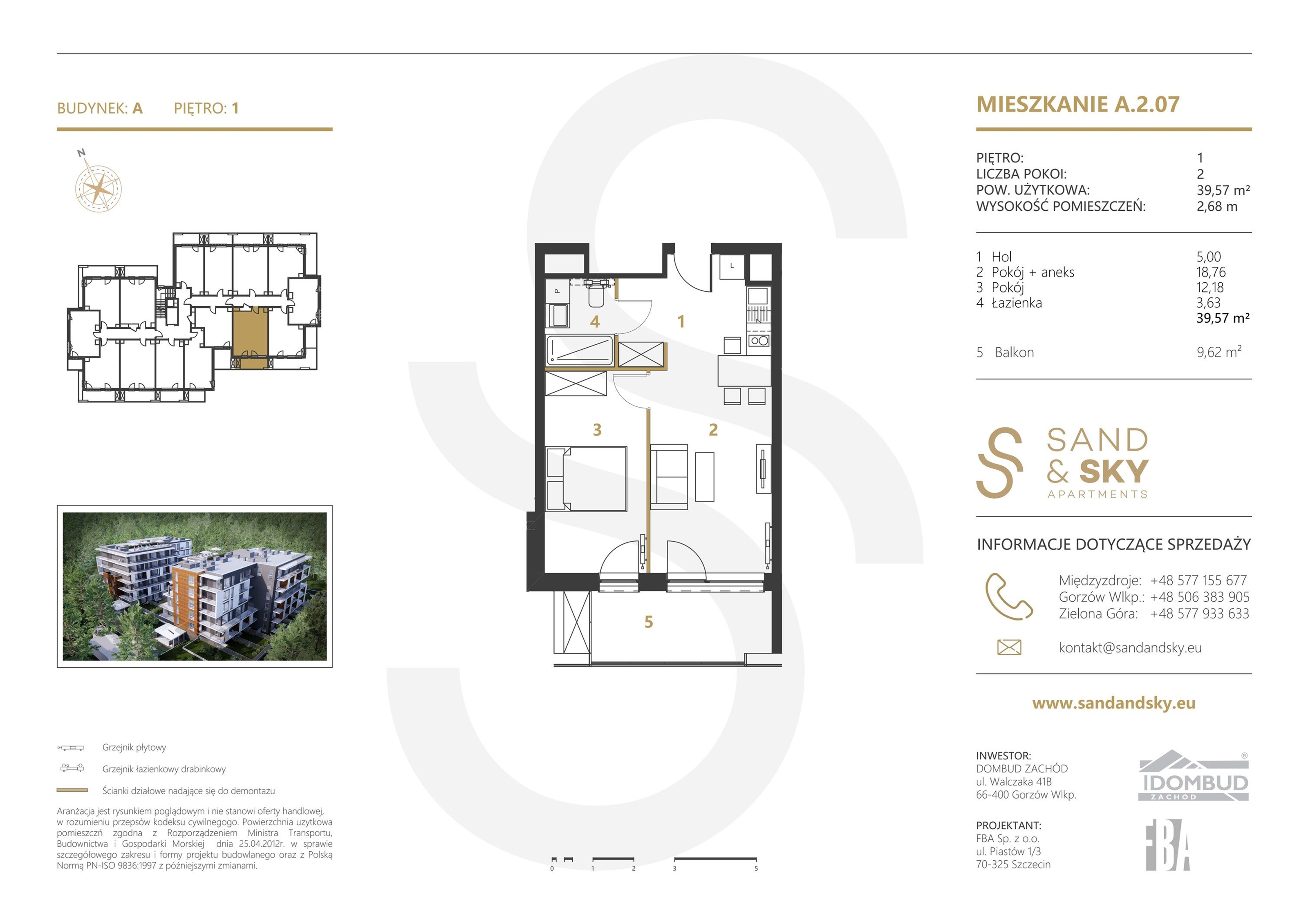 Apartament 39,57 m², piętro 1, oferta nr A/2/07, Sand and Sky Apartments, Międzyzdroje, ul. Gryfa Pomorskiego-idx