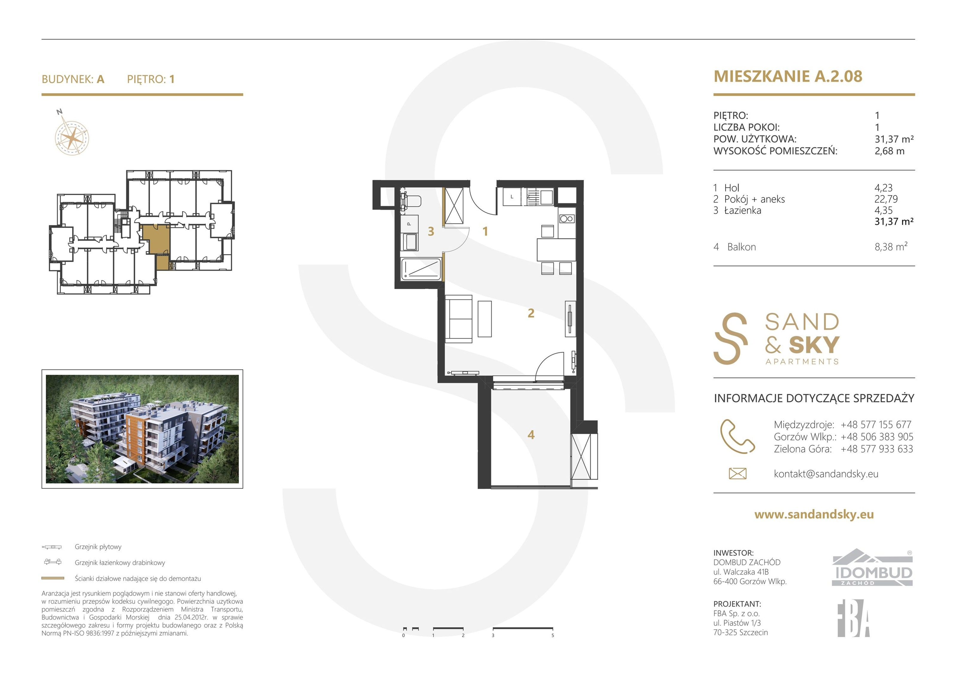 Apartament 31,37 m², piętro 1, oferta nr A/2/08, Sand and Sky Apartments, Międzyzdroje, ul. Gryfa Pomorskiego-idx