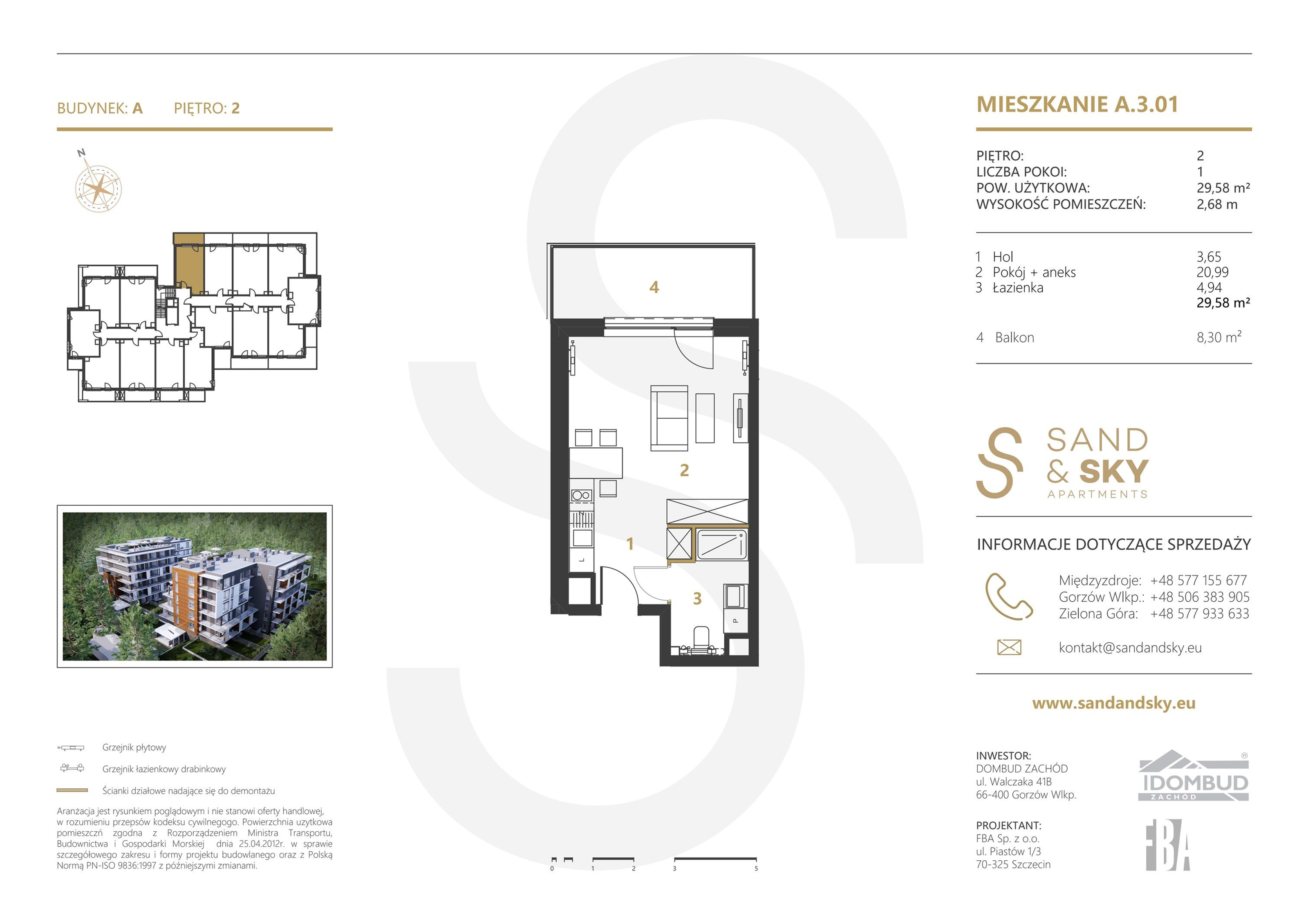 Apartament 29,58 m², piętro 2, oferta nr A/3/01, Sand and Sky Apartments, Międzyzdroje, ul. Gryfa Pomorskiego-idx