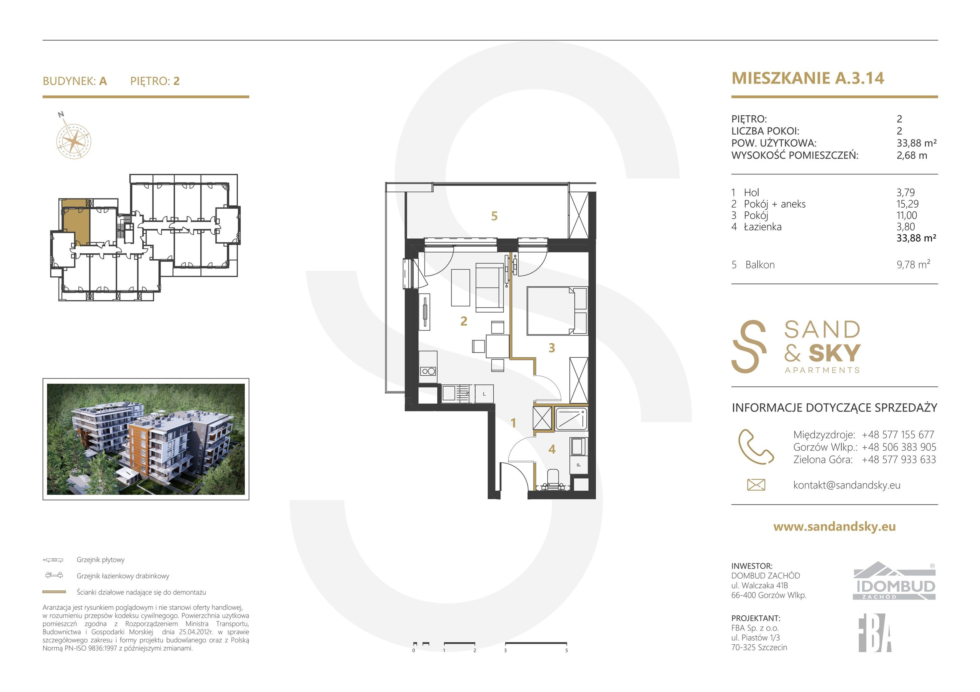 Apartament 33,88 m², piętro 2, oferta nr A/3/14, Sand and Sky Apartments, Międzyzdroje, ul. Gryfa Pomorskiego-idx