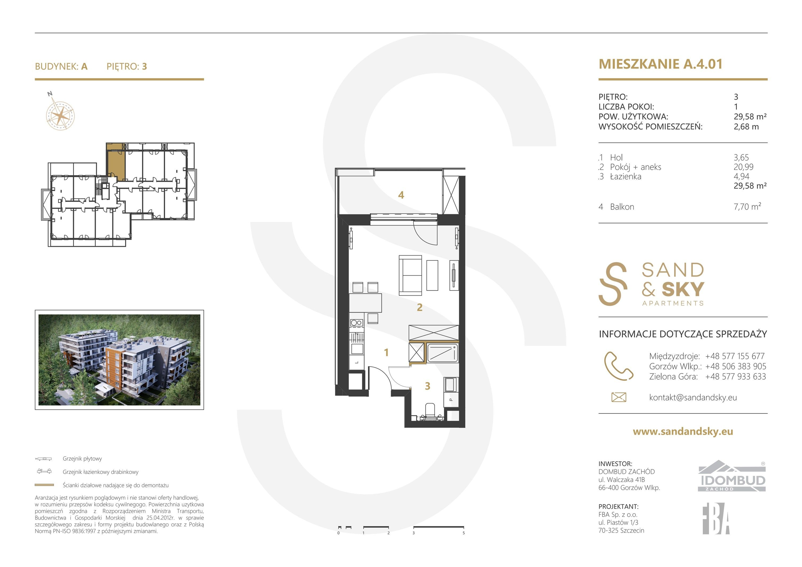 Apartament 29,58 m², piętro 3, oferta nr A/4/01, Sand and Sky Apartments, Międzyzdroje, ul. Gryfa Pomorskiego-idx