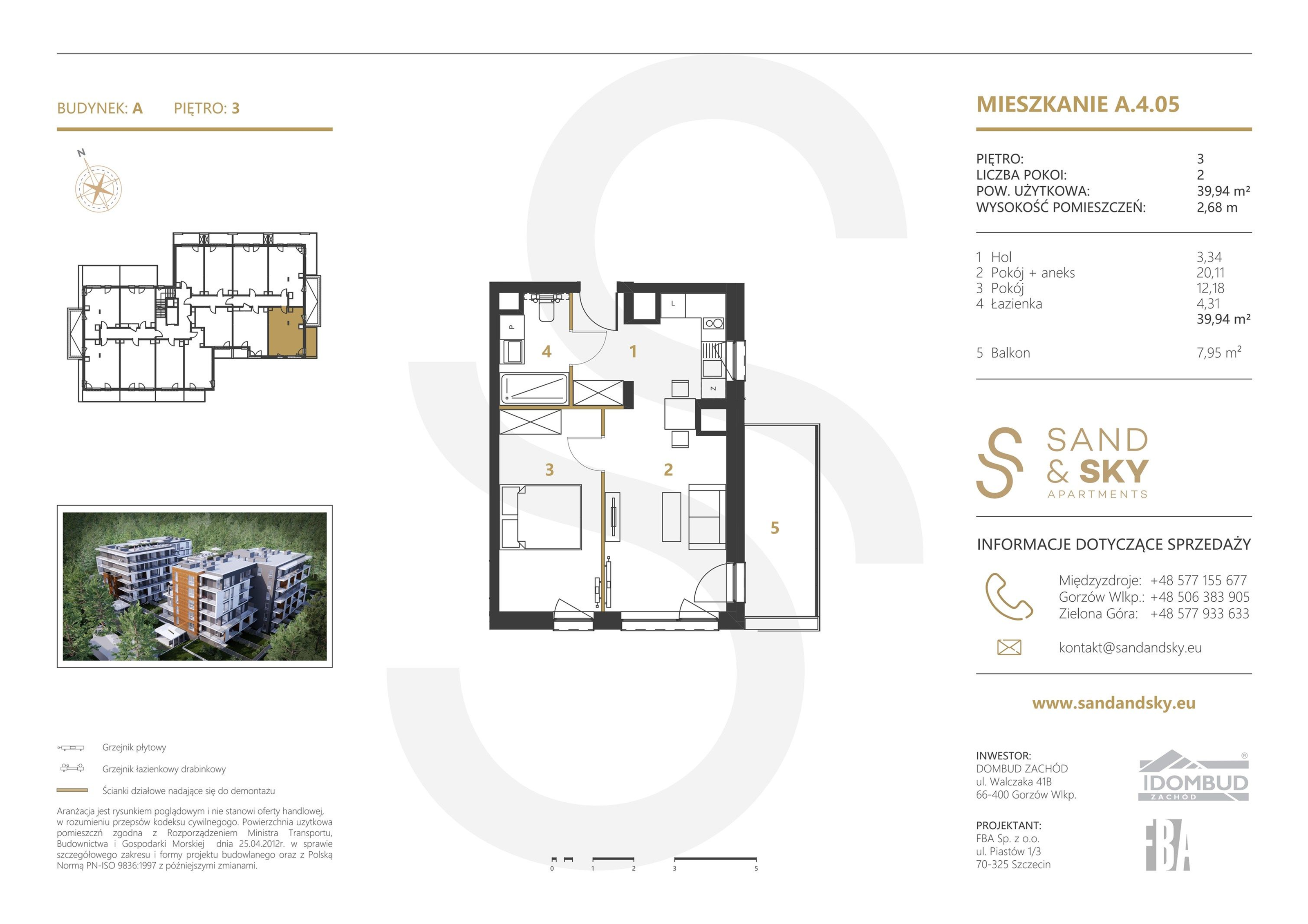 Apartament 39,94 m², piętro 3, oferta nr A/4/05, Sand and Sky Apartments, Międzyzdroje, ul. Gryfa Pomorskiego-idx