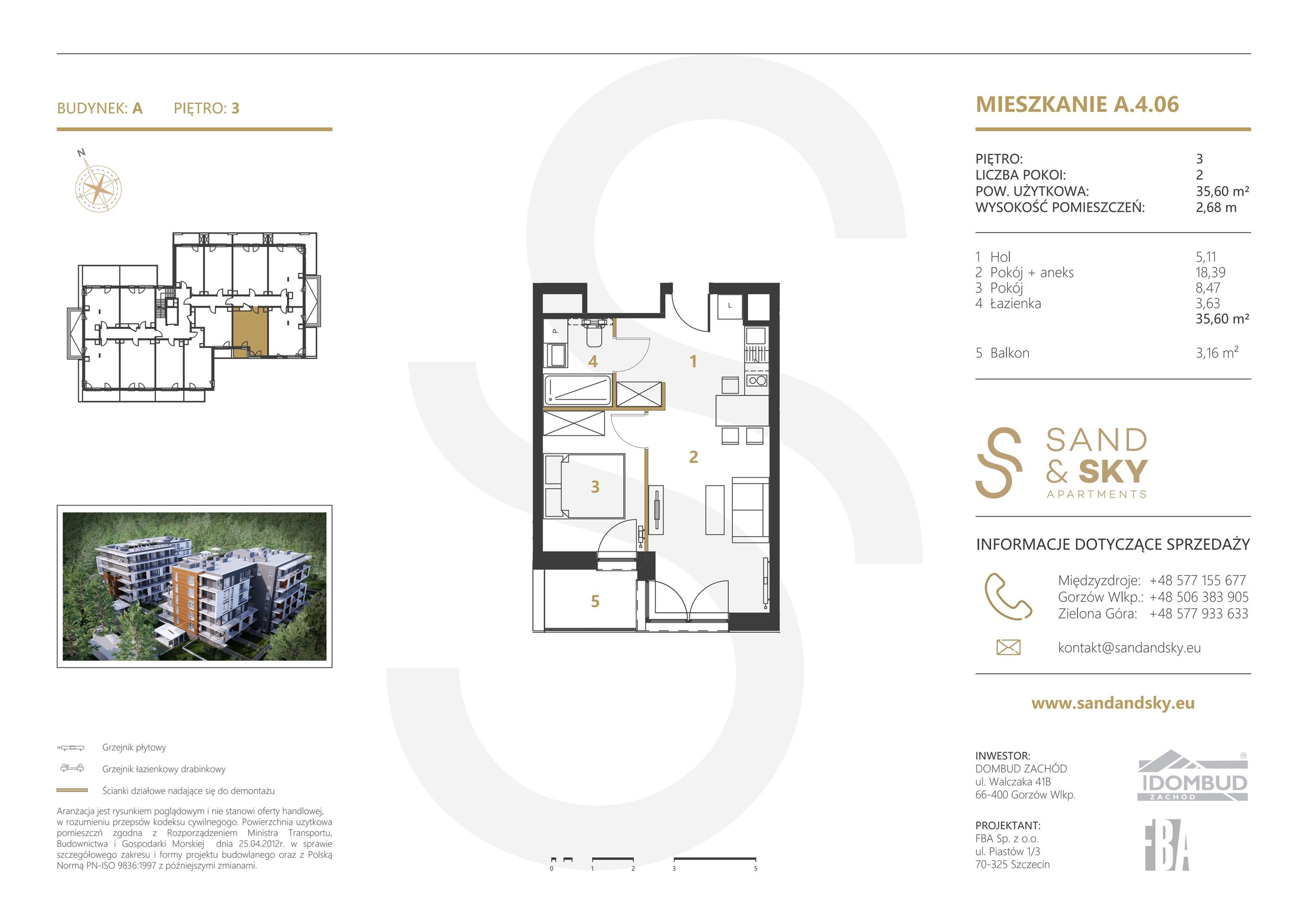 Apartament 35,60 m², piętro 3, oferta nr A/4/06, Sand and Sky Apartments, Międzyzdroje, ul. Gryfa Pomorskiego-idx