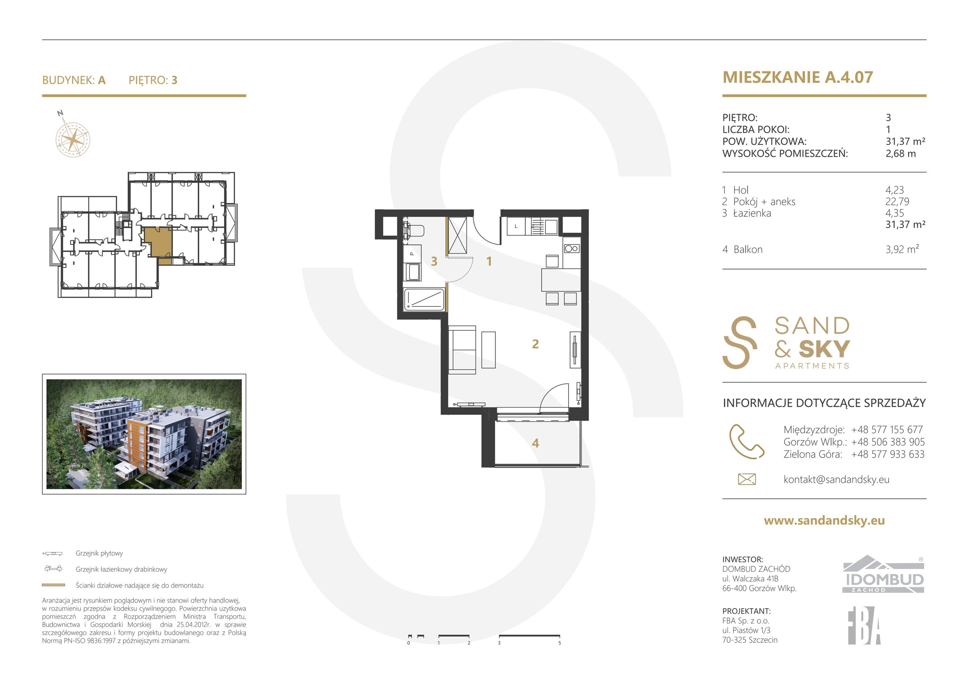 Apartament 31,37 m², piętro 3, oferta nr A/4/07, Sand and Sky Apartments, Międzyzdroje, ul. Gryfa Pomorskiego-idx