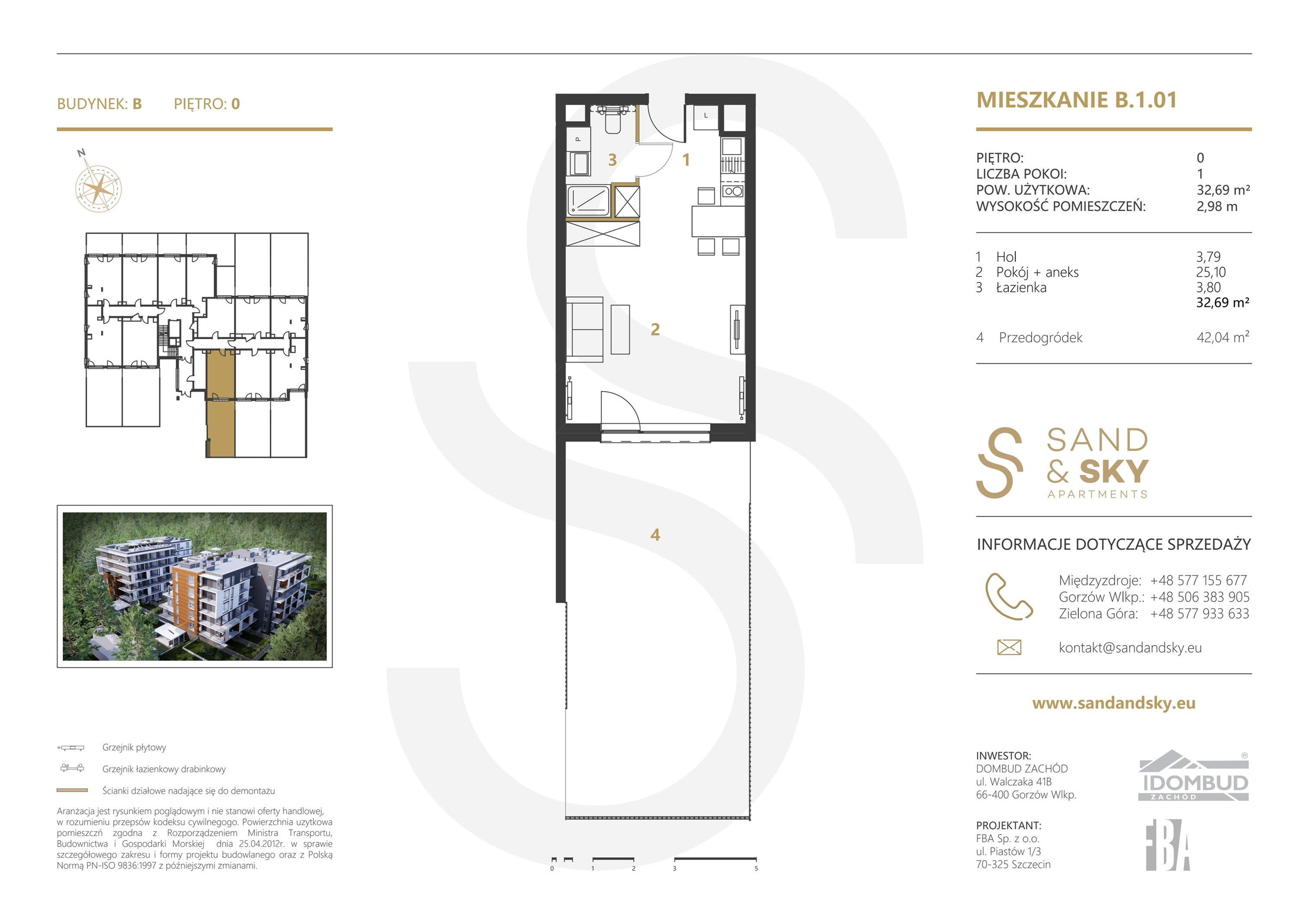 Apartament 32,69 m², parter, oferta nr B/1/01, Sand and Sky Apartments, Międzyzdroje, ul. Gryfa Pomorskiego-idx