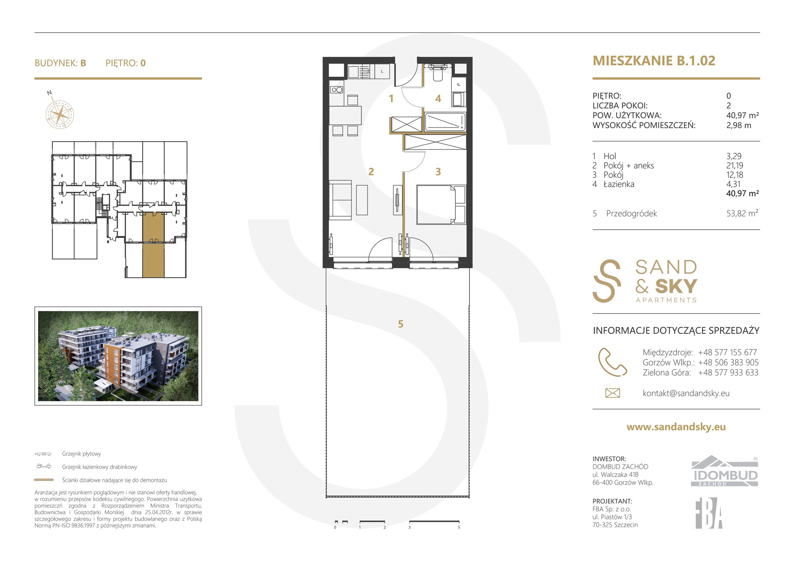 Apartament 40,97 m², parter, oferta nr B/1/02, Sand and Sky Apartments, Międzyzdroje, ul. Gryfa Pomorskiego-idx