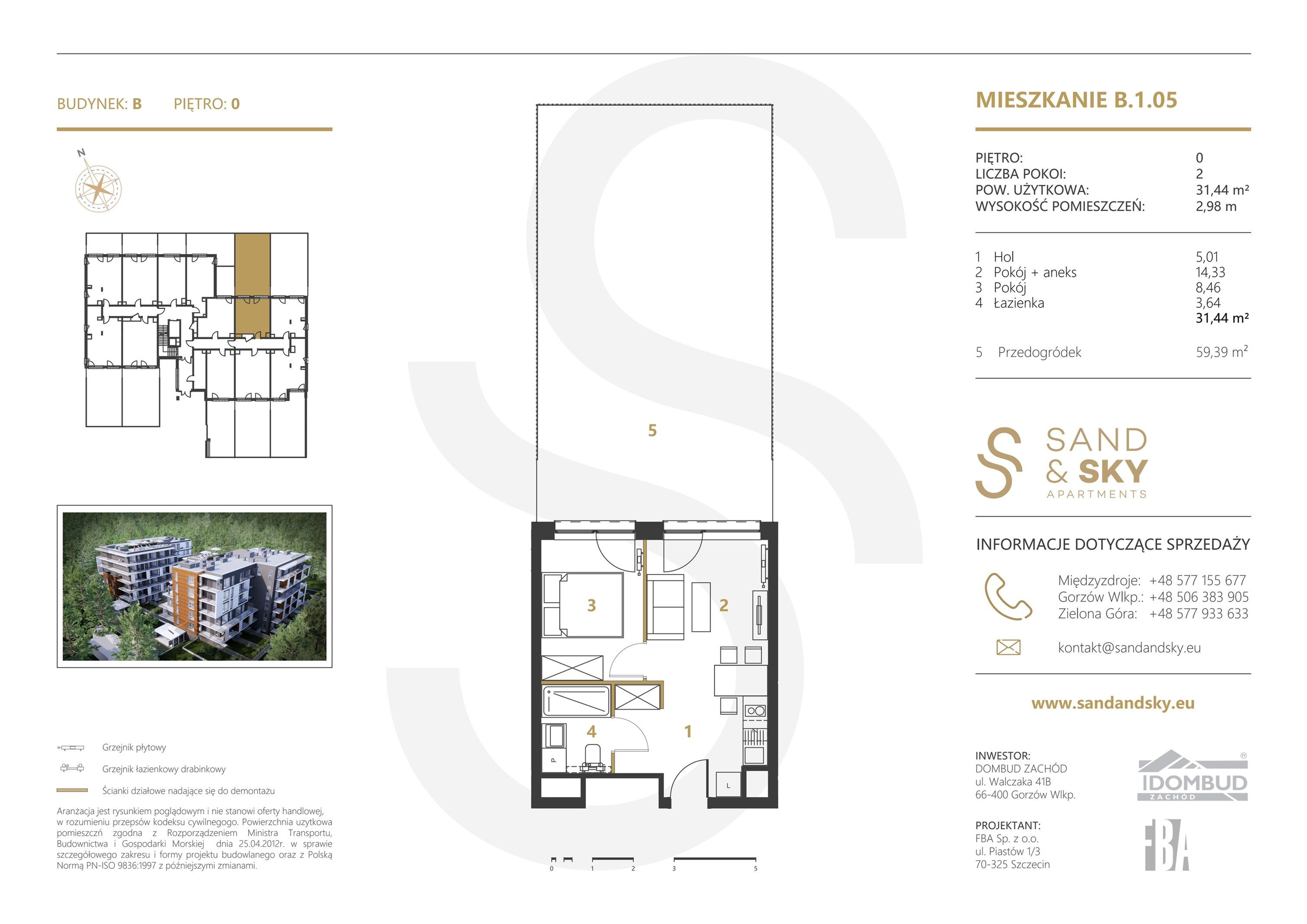 Apartament 31,44 m², parter, oferta nr B/1/05, Sand and Sky Apartments, Międzyzdroje, ul. Gryfa Pomorskiego-idx