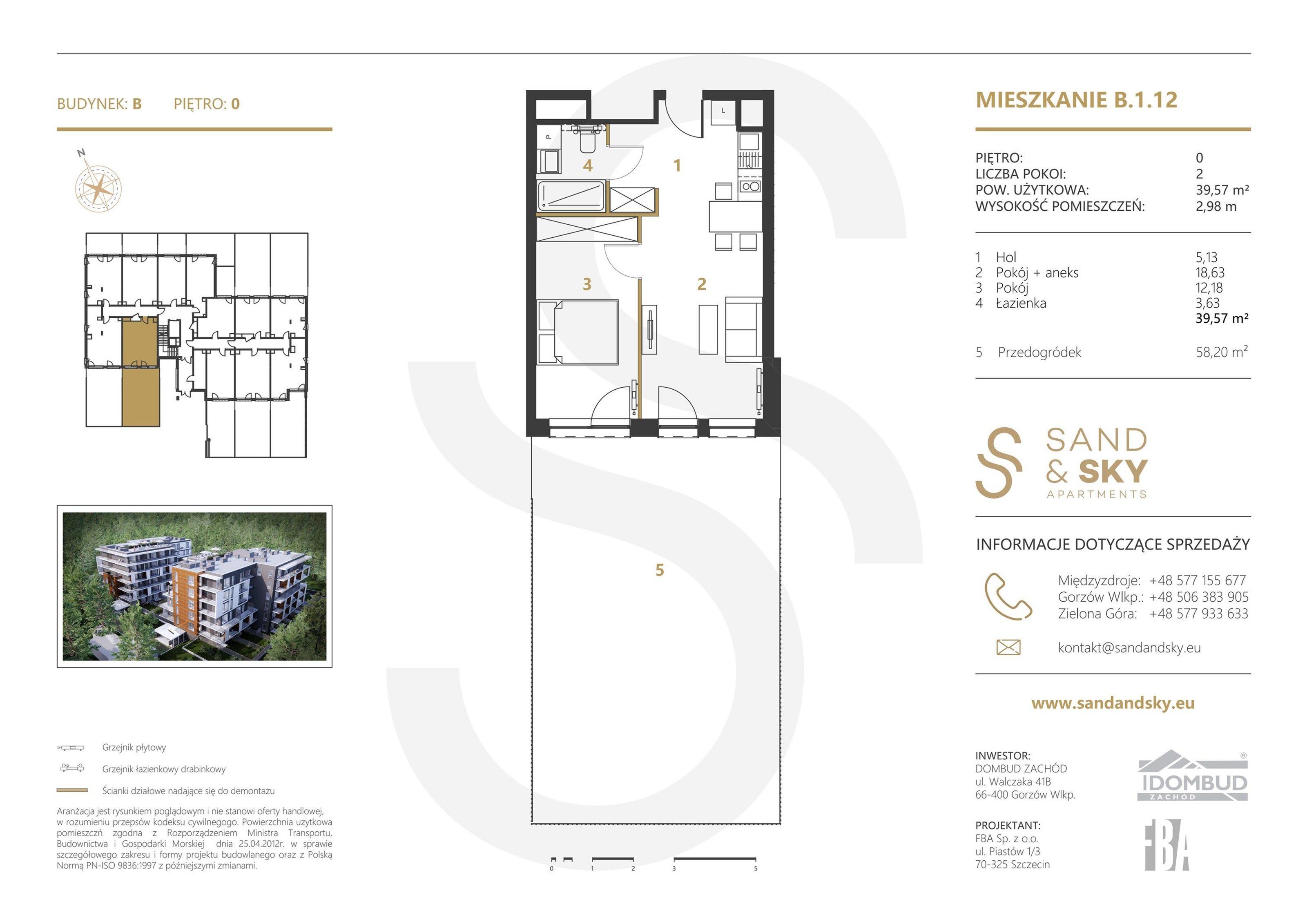 Apartament 39,57 m², parter, oferta nr B/1/12, Sand and Sky Apartments, Międzyzdroje, ul. Gryfa Pomorskiego-idx