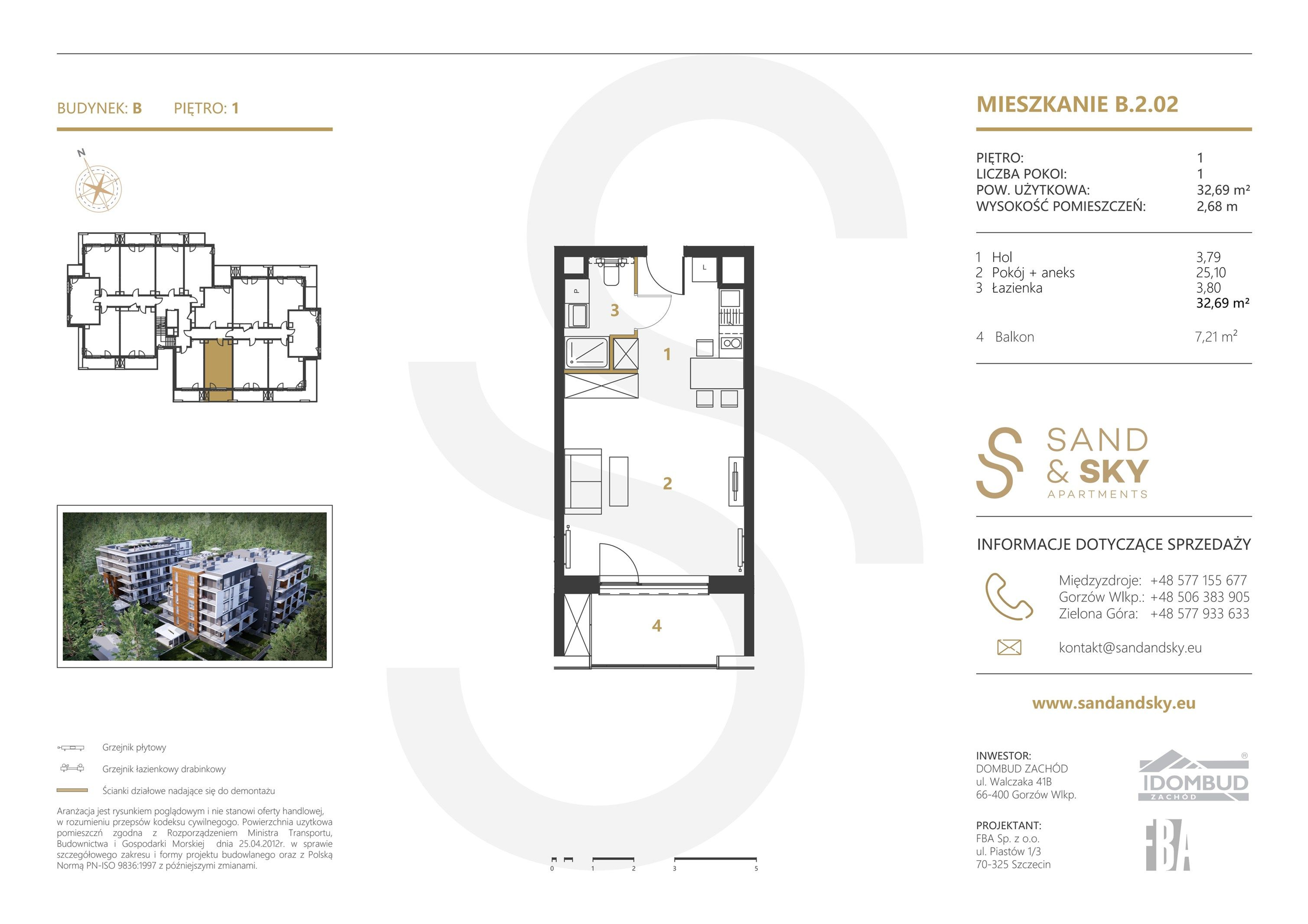 Apartament 32,69 m², piętro 1, oferta nr B/2/02, Sand and Sky Apartments, Międzyzdroje, ul. Gryfa Pomorskiego-idx