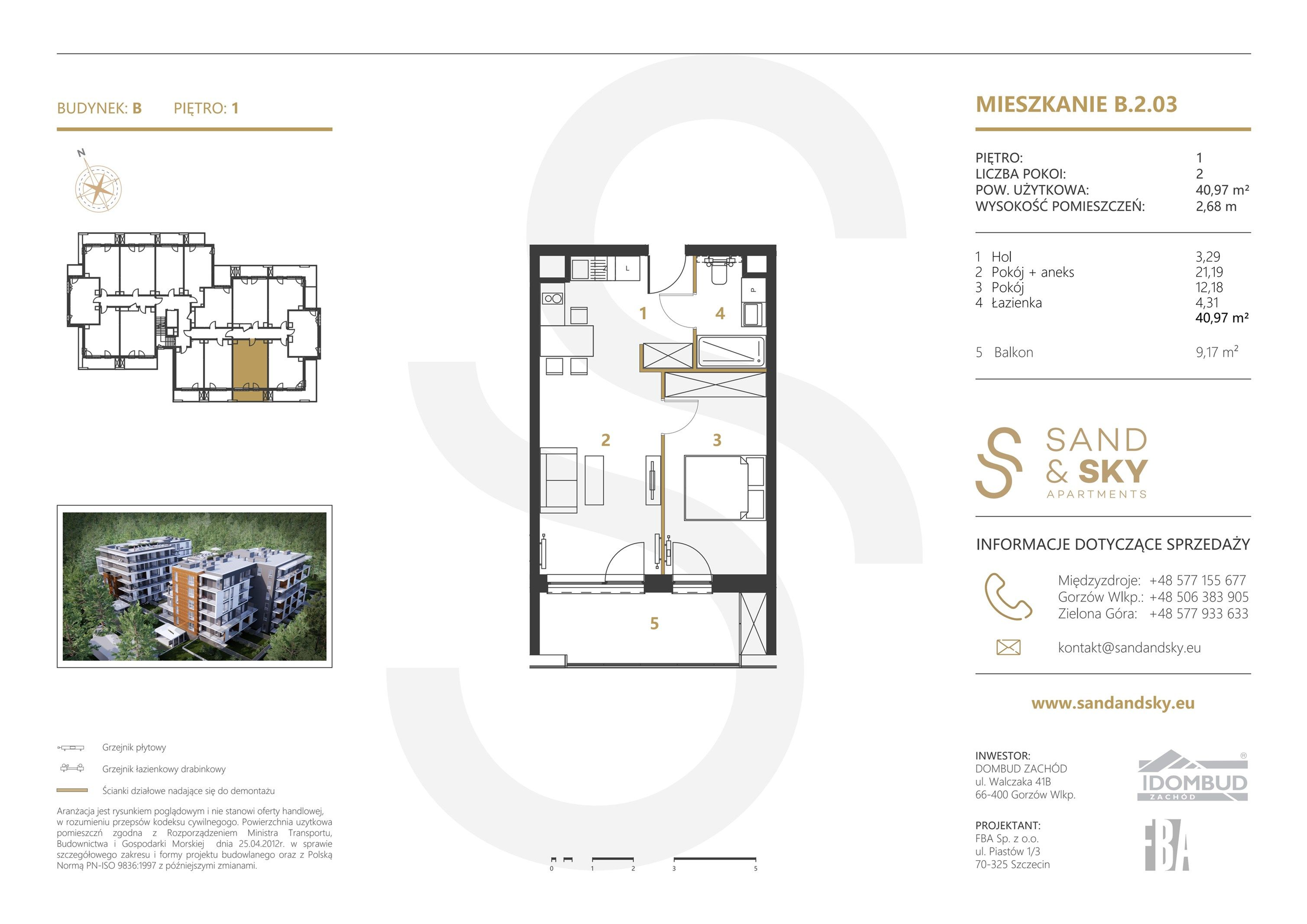 Apartament 40,97 m², piętro 1, oferta nr B/2/03, Sand and Sky Apartments, Międzyzdroje, ul. Gryfa Pomorskiego-idx