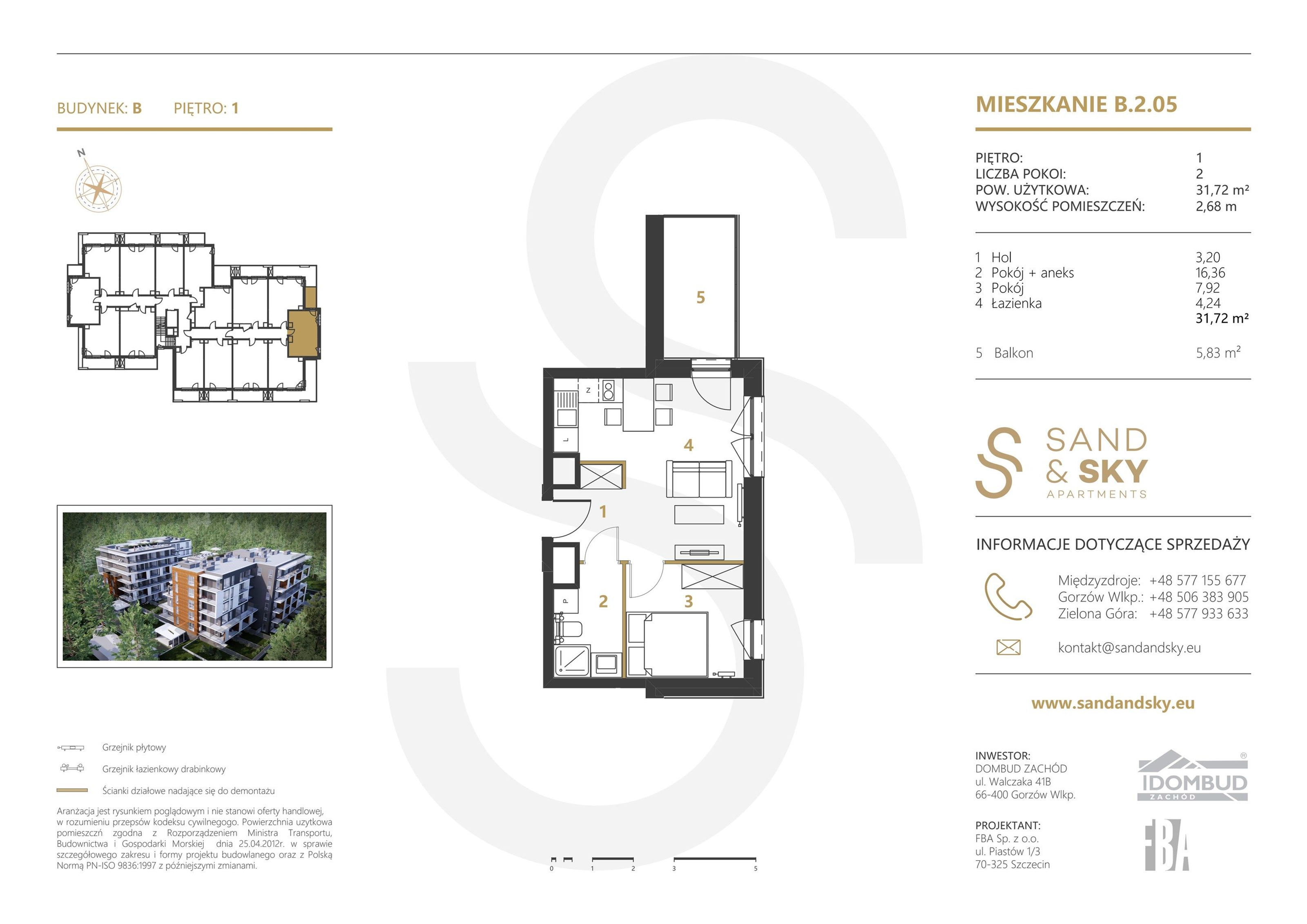 Apartament 31,72 m², piętro 1, oferta nr B/2/05, Sand and Sky Apartments, Międzyzdroje, ul. Gryfa Pomorskiego-idx