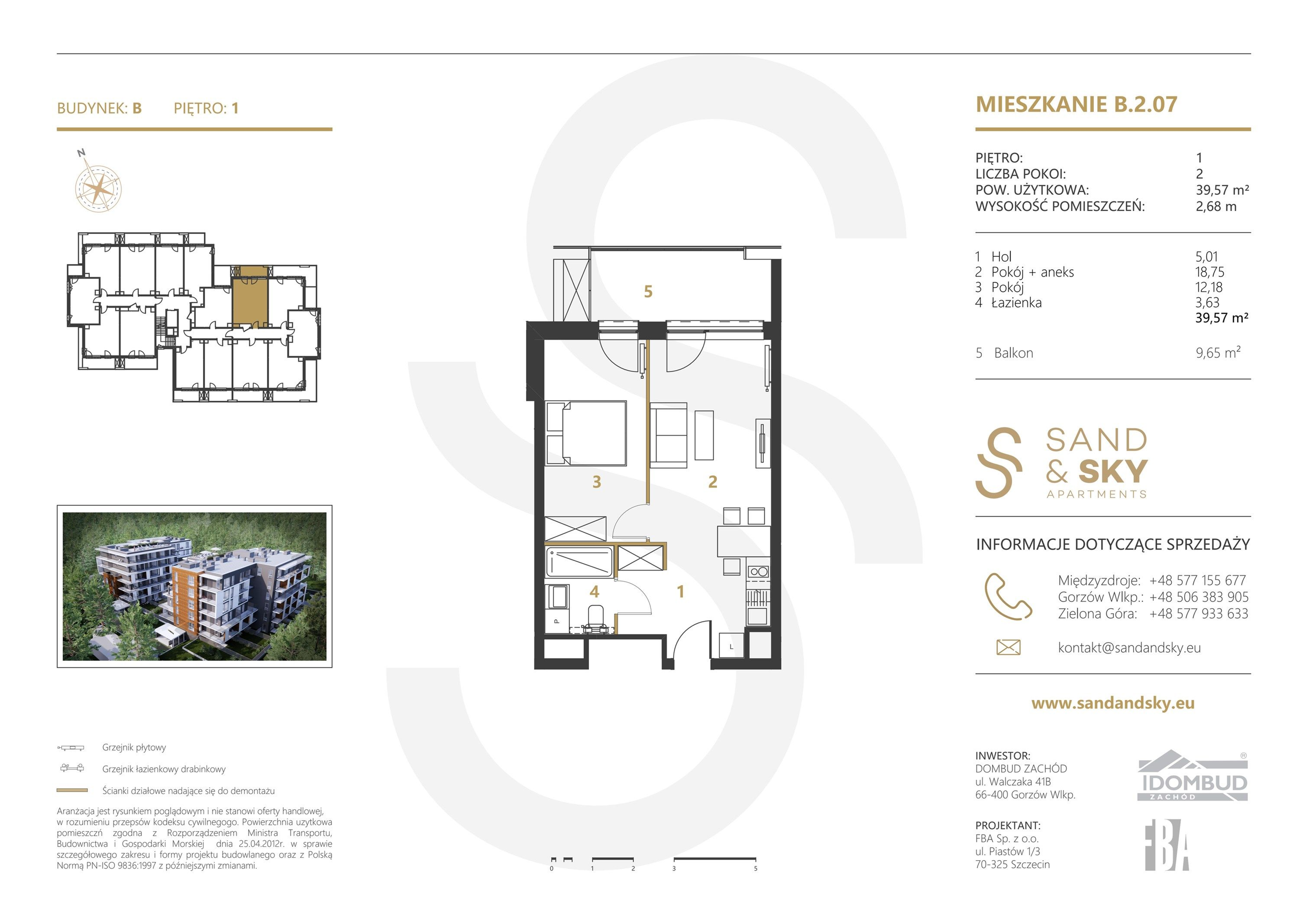 Apartament 39,57 m², piętro 1, oferta nr B/2/07, Sand and Sky Apartments, Międzyzdroje, ul. Gryfa Pomorskiego-idx