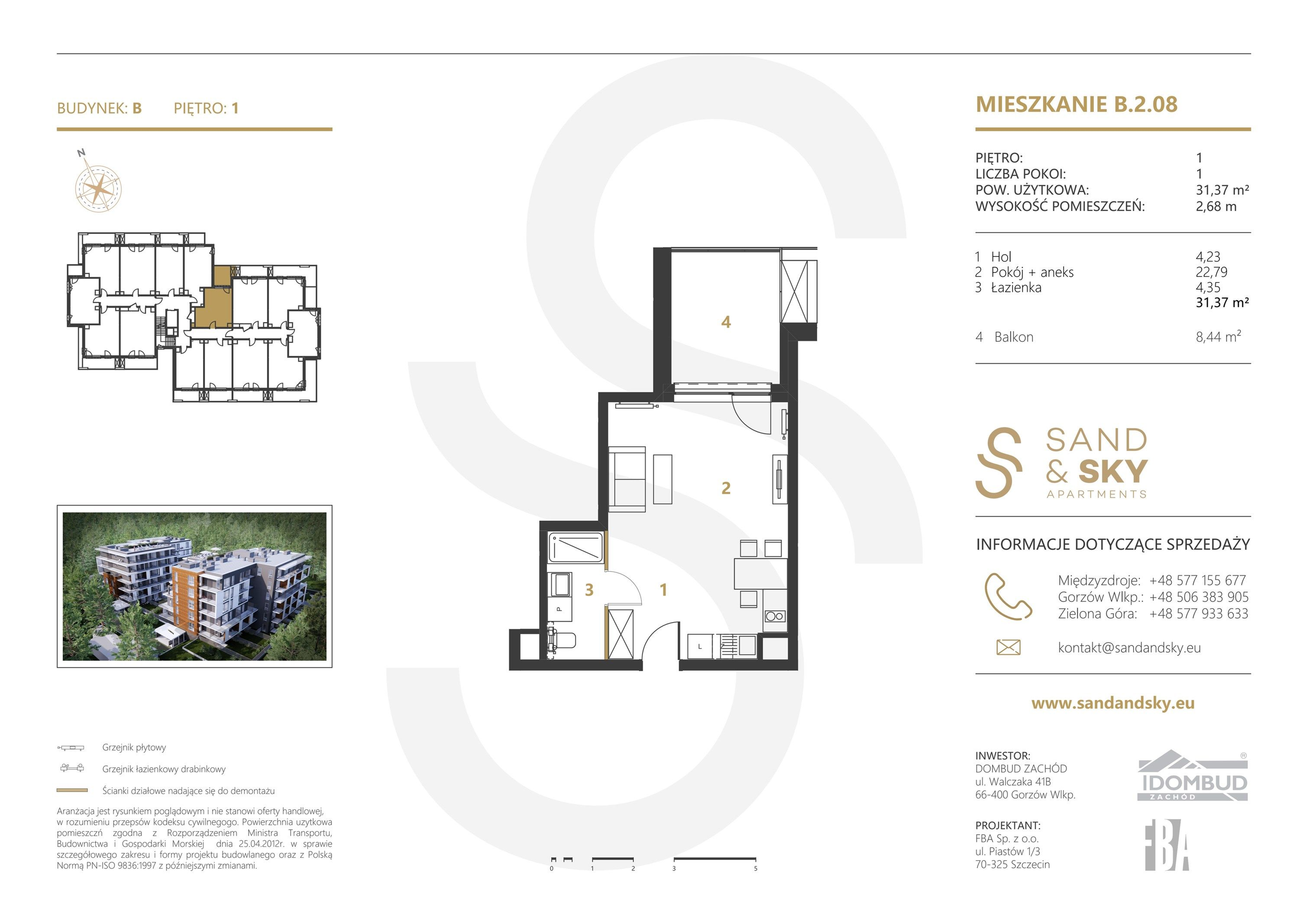 Apartament 31,37 m², piętro 1, oferta nr B/2/08, Sand and Sky Apartments, Międzyzdroje, ul. Gryfa Pomorskiego-idx