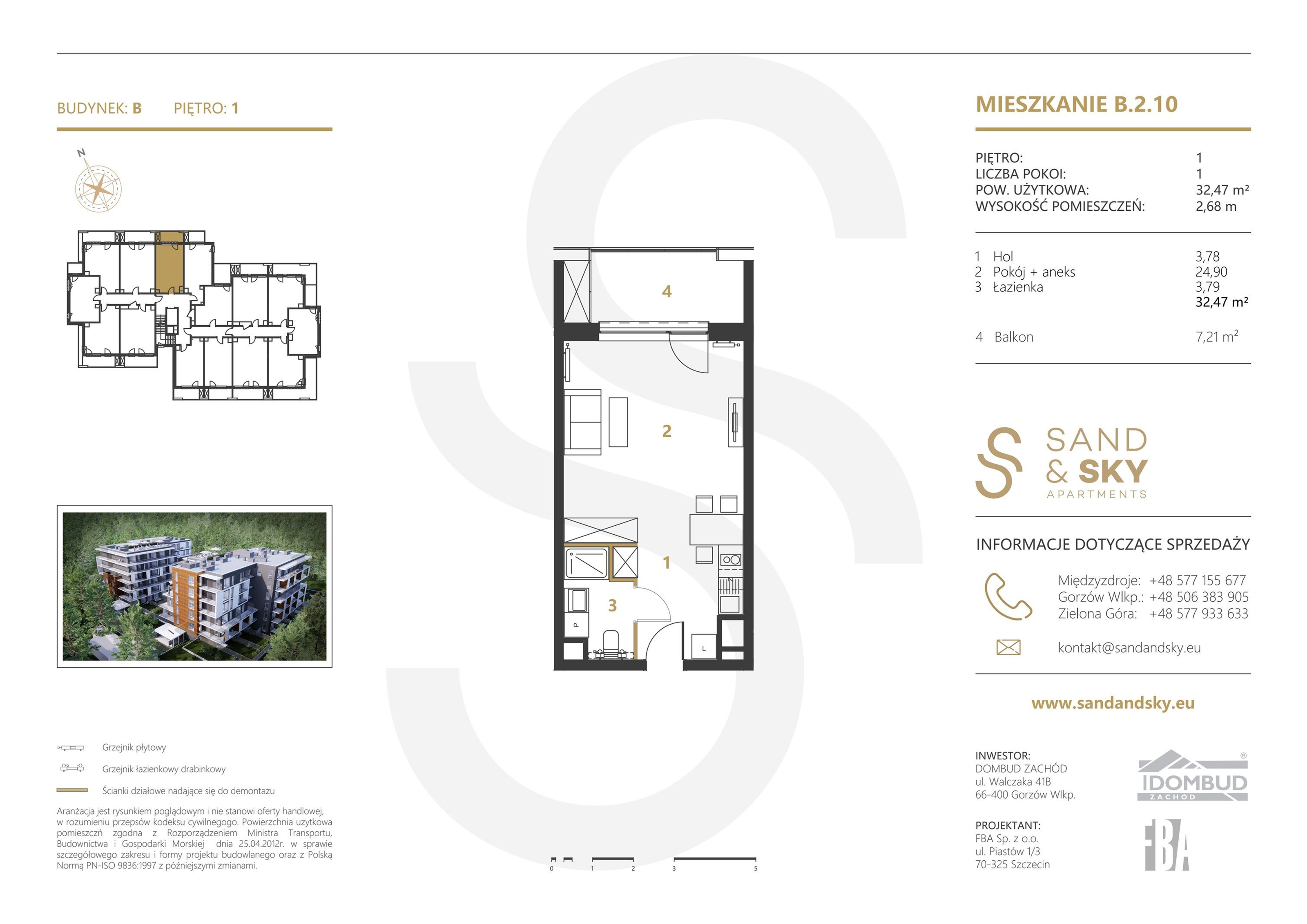 Apartament 32,47 m², piętro 1, oferta nr B/2/10, Sand and Sky Apartments, Międzyzdroje, ul. Gryfa Pomorskiego-idx