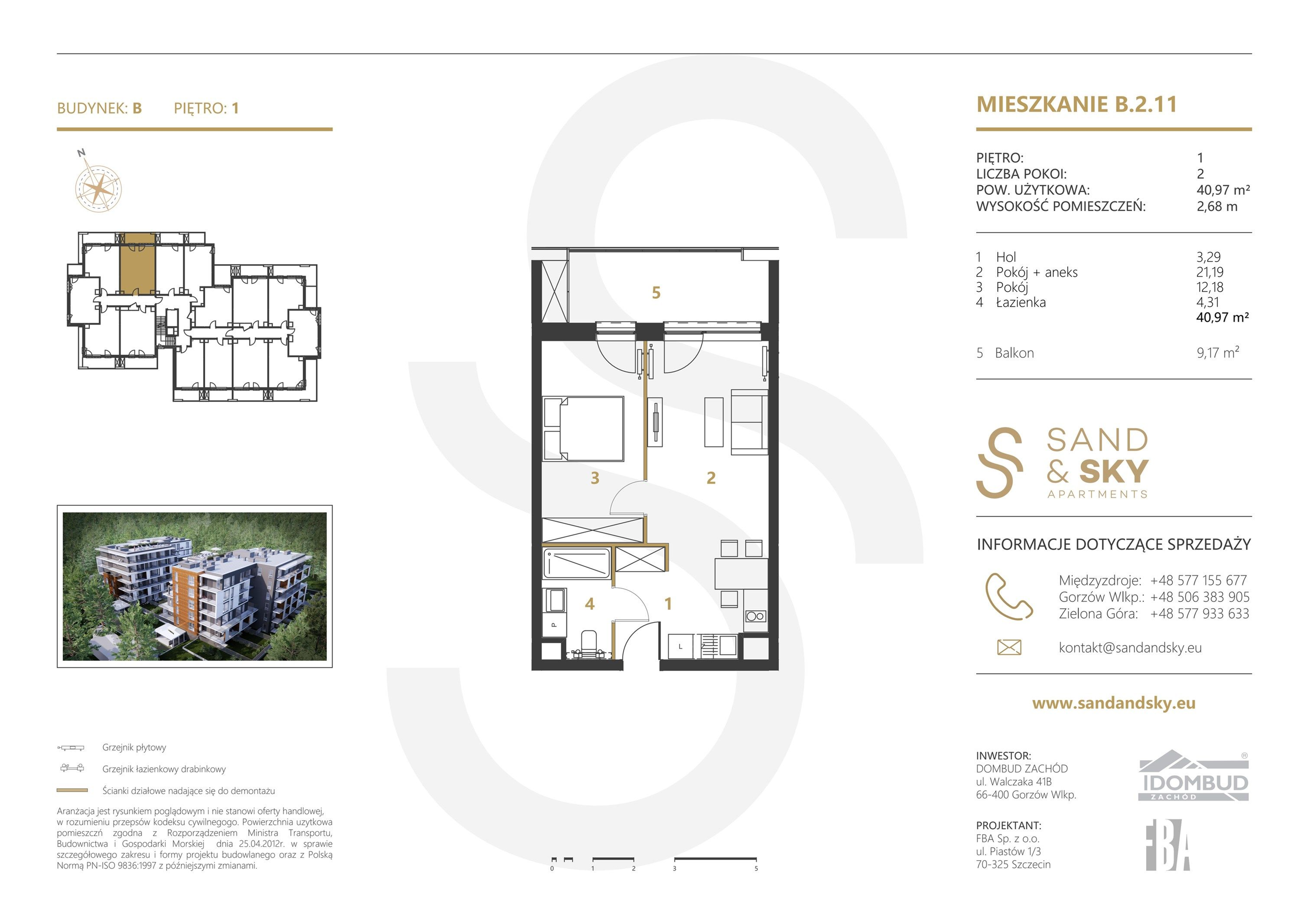 Apartament 40,97 m², piętro 1, oferta nr B/2/11, Sand and Sky Apartments, Międzyzdroje, ul. Gryfa Pomorskiego-idx