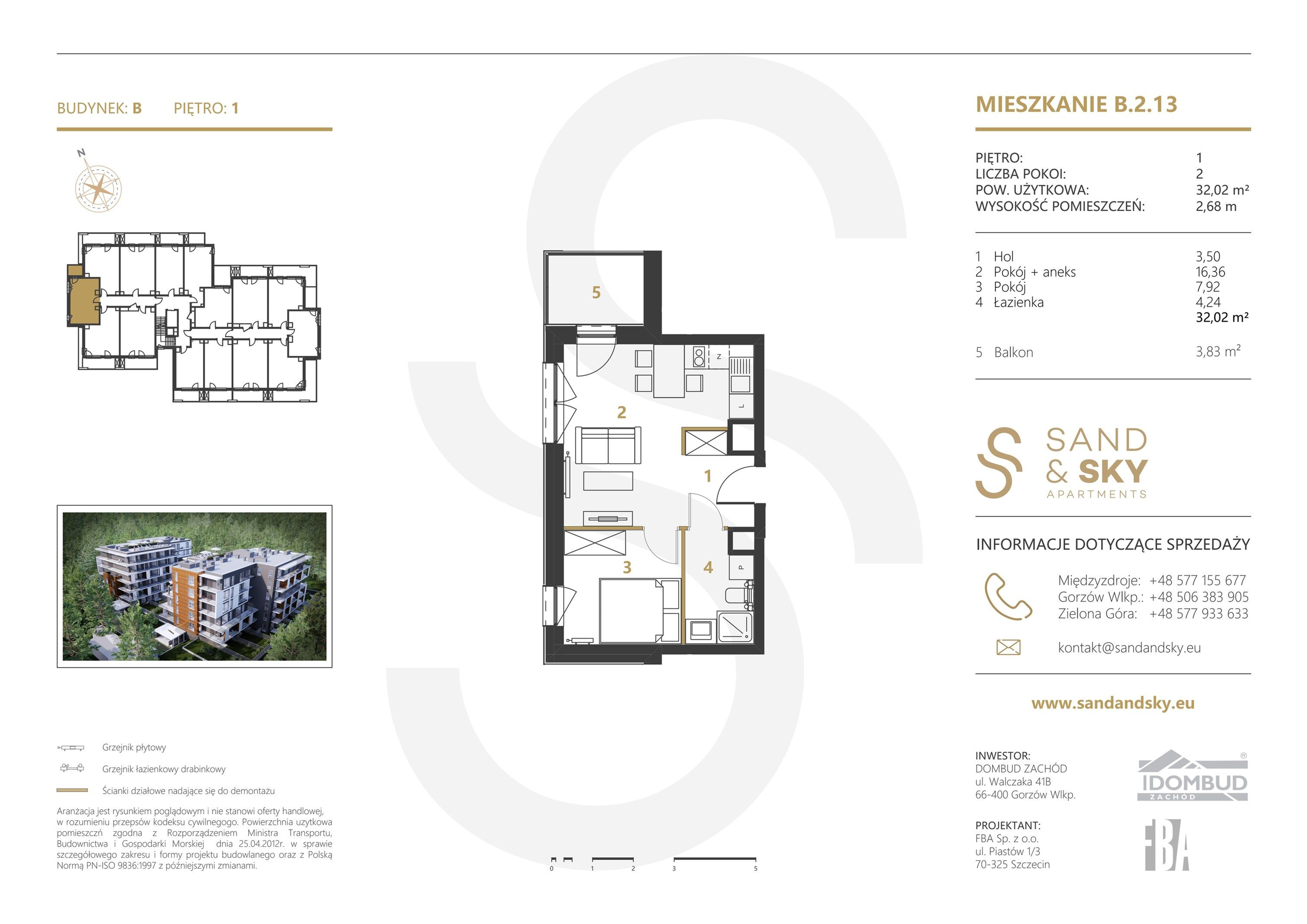 Apartament 32,02 m², piętro 1, oferta nr B/2/13, Sand and Sky Apartments, Międzyzdroje, ul. Gryfa Pomorskiego-idx