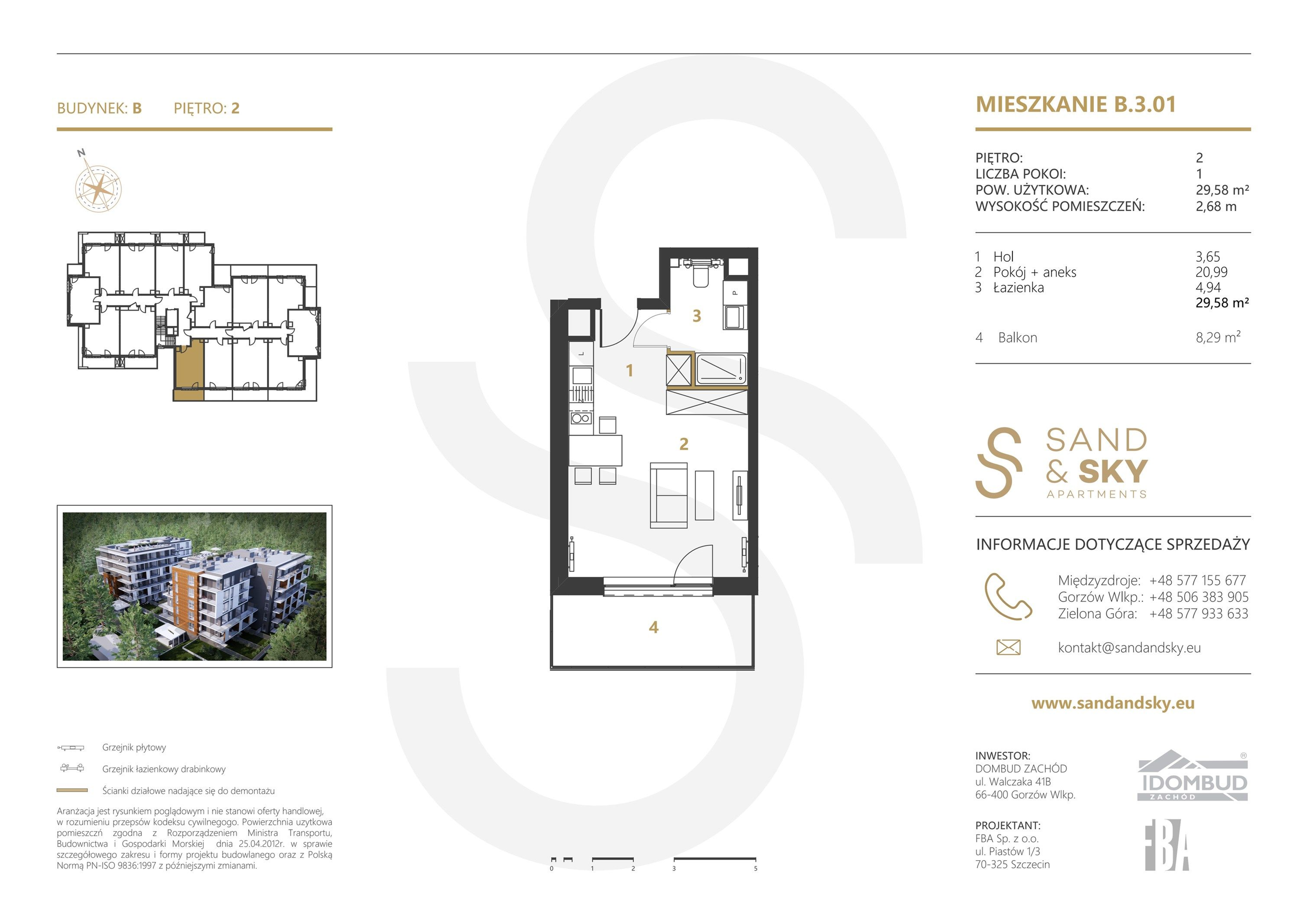 Apartament 29,58 m², piętro 2, oferta nr B/3/01, Sand and Sky Apartments, Międzyzdroje, ul. Gryfa Pomorskiego-idx