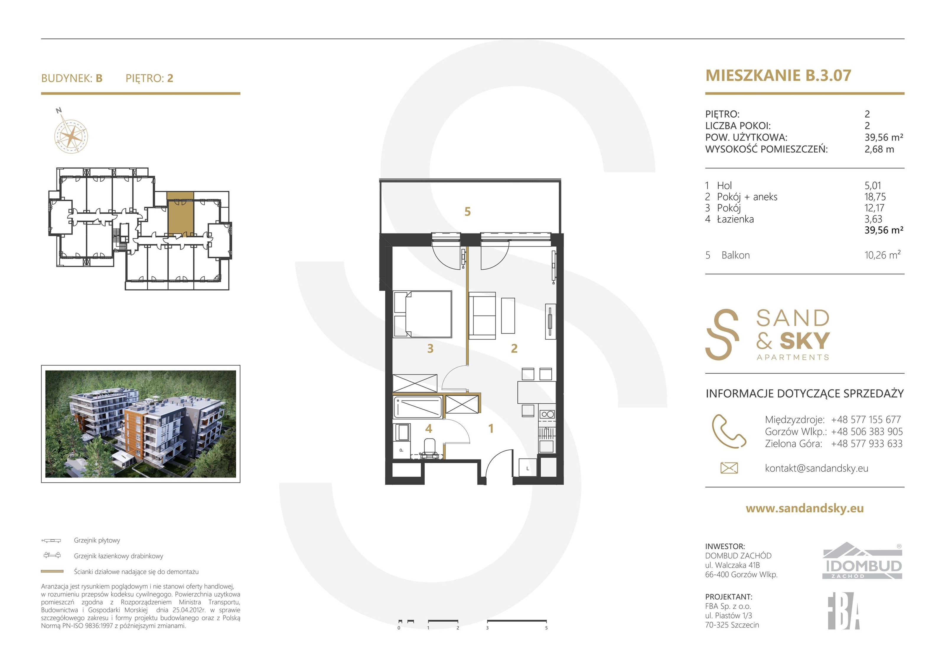 Apartament 39,56 m², piętro 2, oferta nr B/3/07, Sand and Sky Apartments, Międzyzdroje, ul. Gryfa Pomorskiego-idx