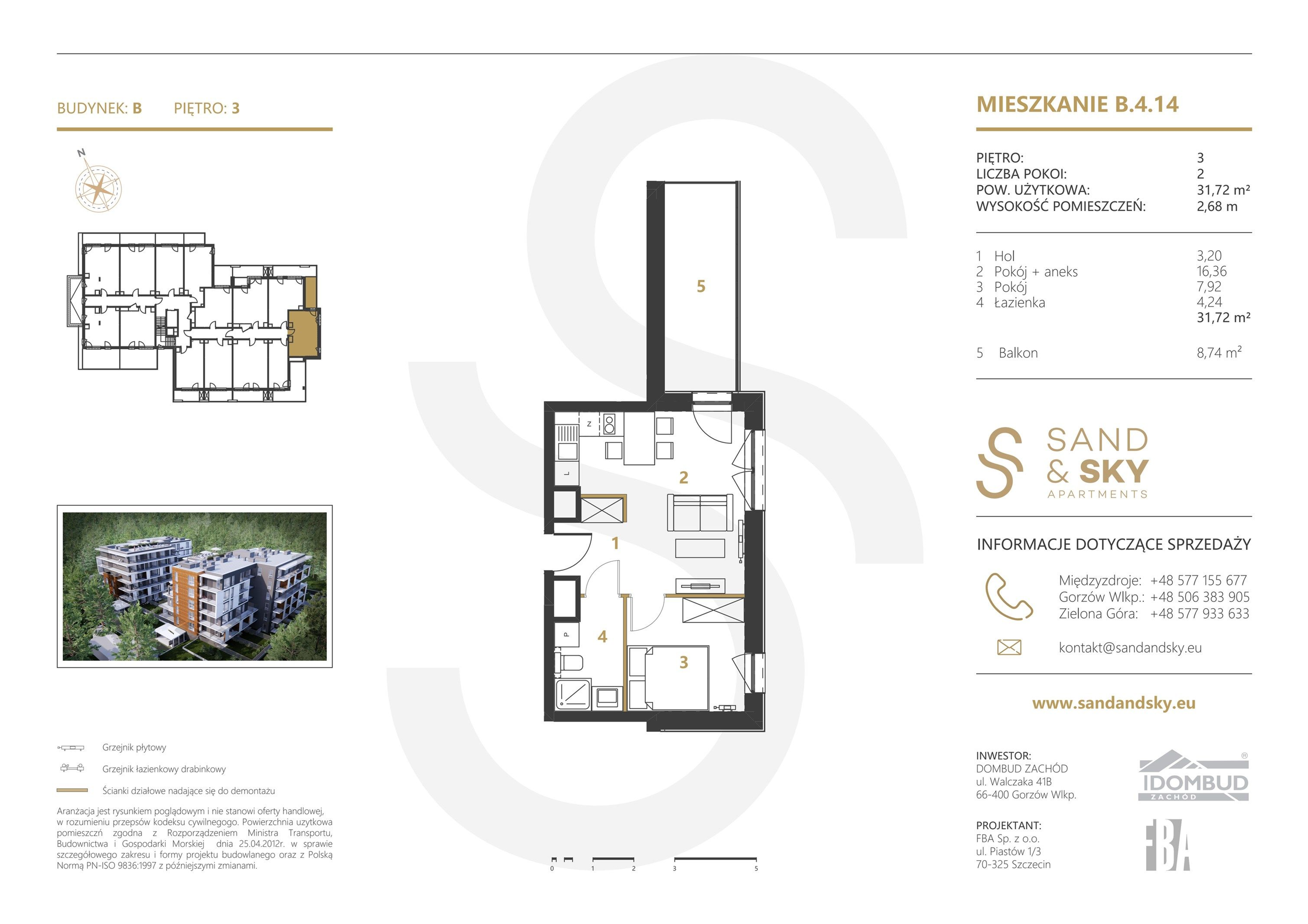 Apartament 31,72 m², piętro 3, oferta nr B/4/14, Sand and Sky Apartments, Międzyzdroje, ul. Gryfa Pomorskiego-idx