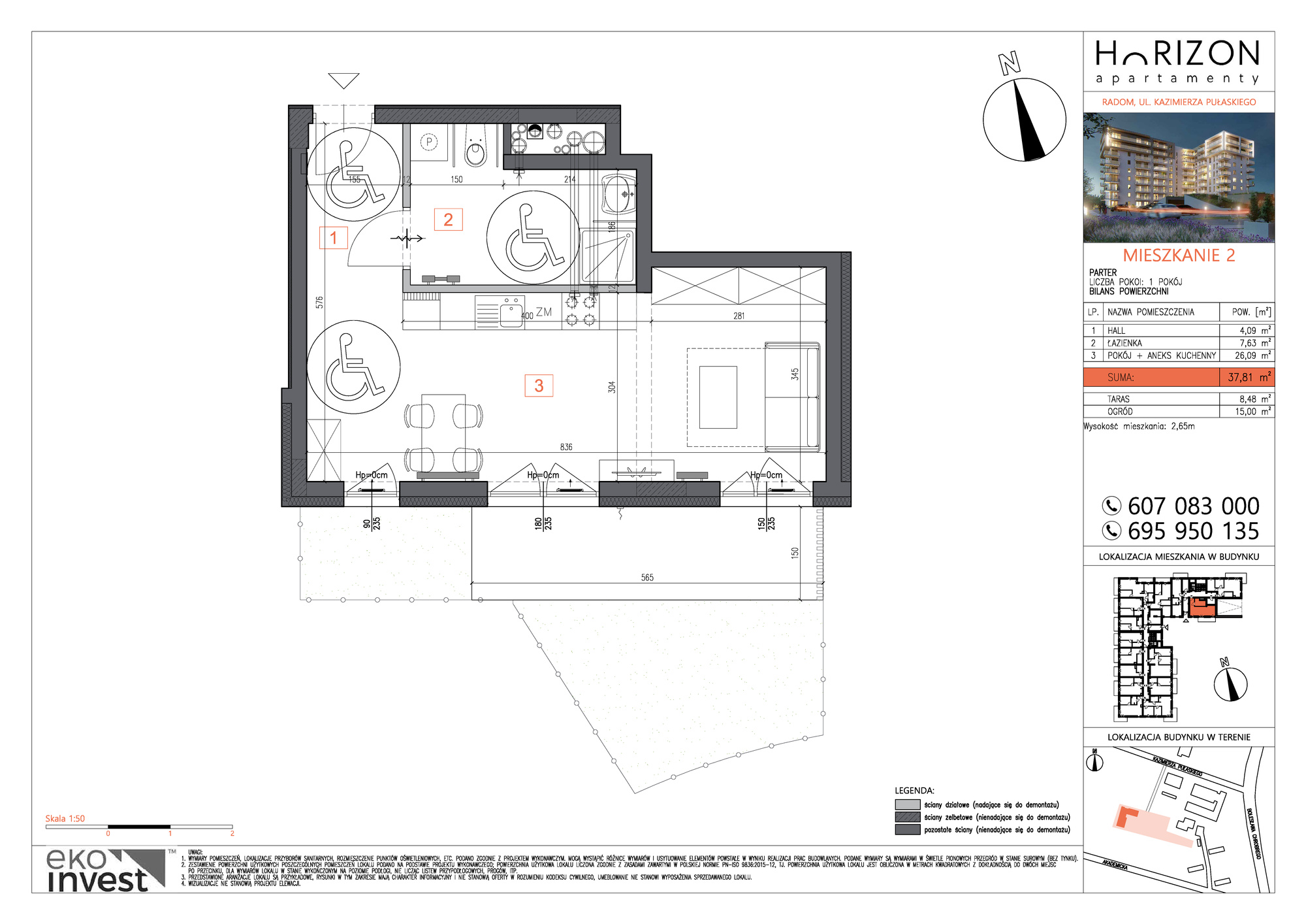 Mieszkanie 37,81 m², parter, oferta nr M2, Horizon Apartamenty, Radom, Akademickie, ul. Kazimierza Pułaskiego / Akademicka-idx