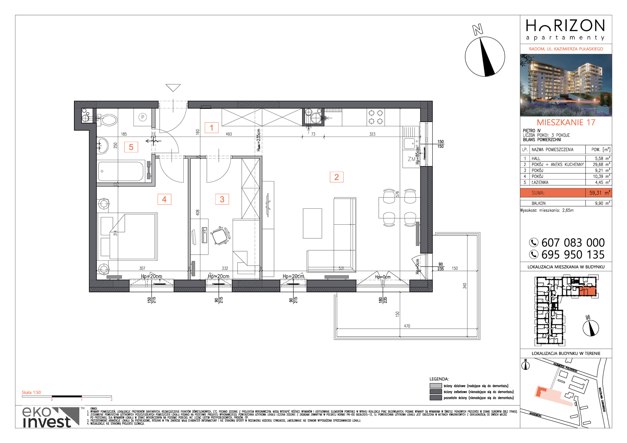 Mieszkanie 59,31 m², piętro 4, oferta nr M17, Horizon Apartamenty, Radom, Akademickie, ul. Kazimierza Pułaskiego / Akademicka-idx