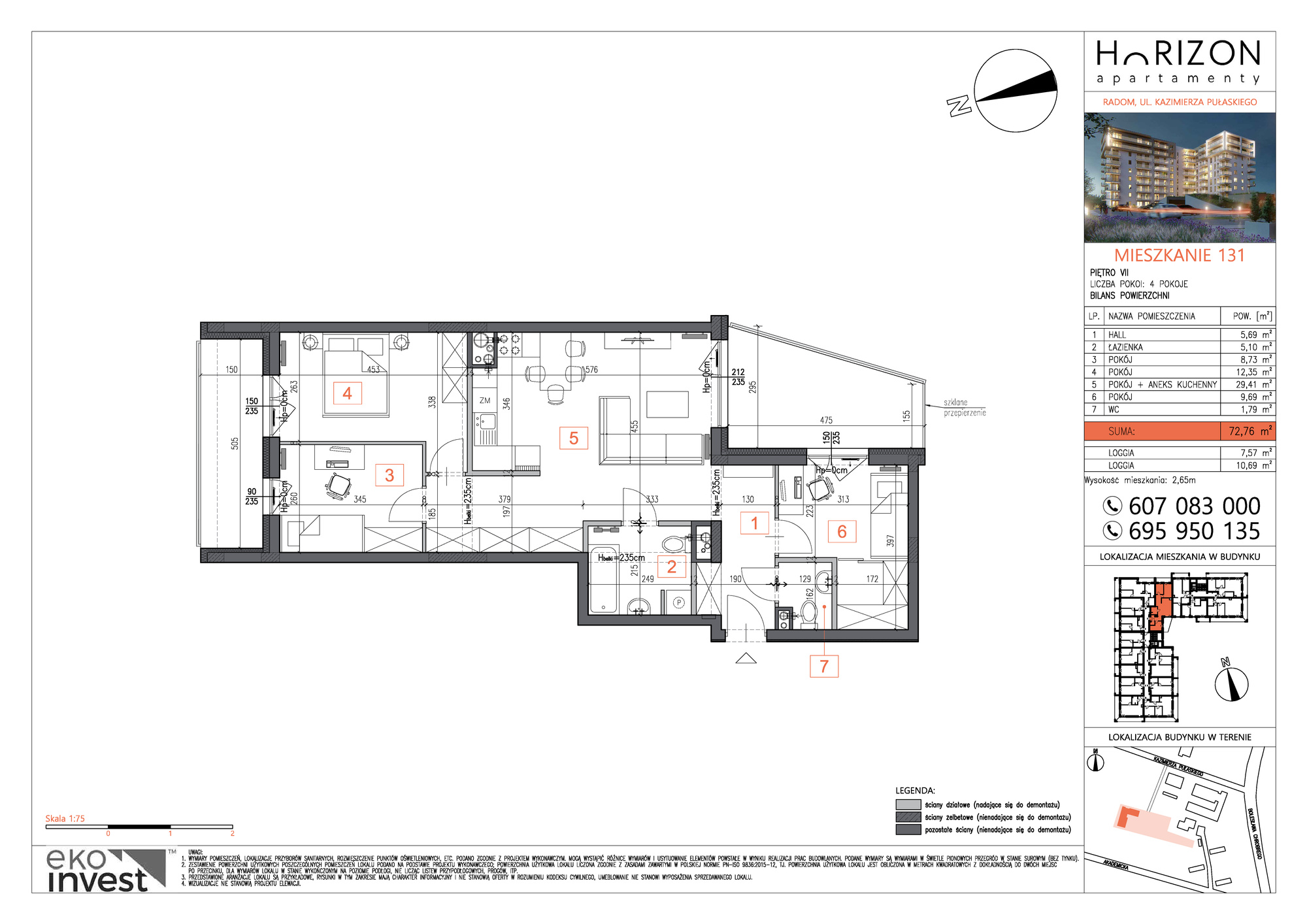 Mieszkanie 72,76 m², piętro 7, oferta nr M131, Horizon Apartamenty, Radom, Akademickie, ul. Kazimierza Pułaskiego / Akademicka-idx