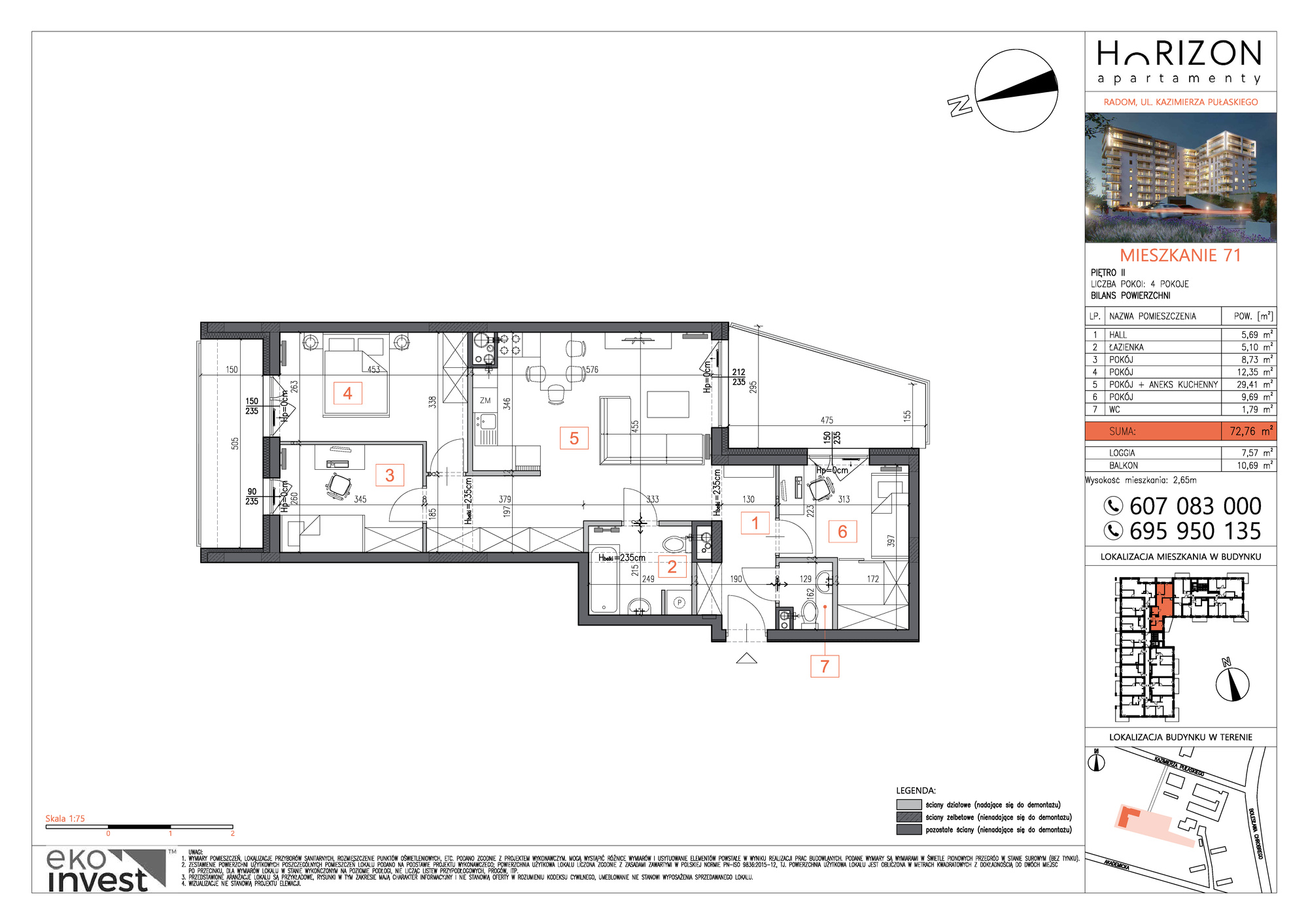 Mieszkanie 72,76 m², piętro 2, oferta nr M71, Horizon Apartamenty, Radom, Akademickie, ul. Kazimierza Pułaskiego / Akademicka-idx