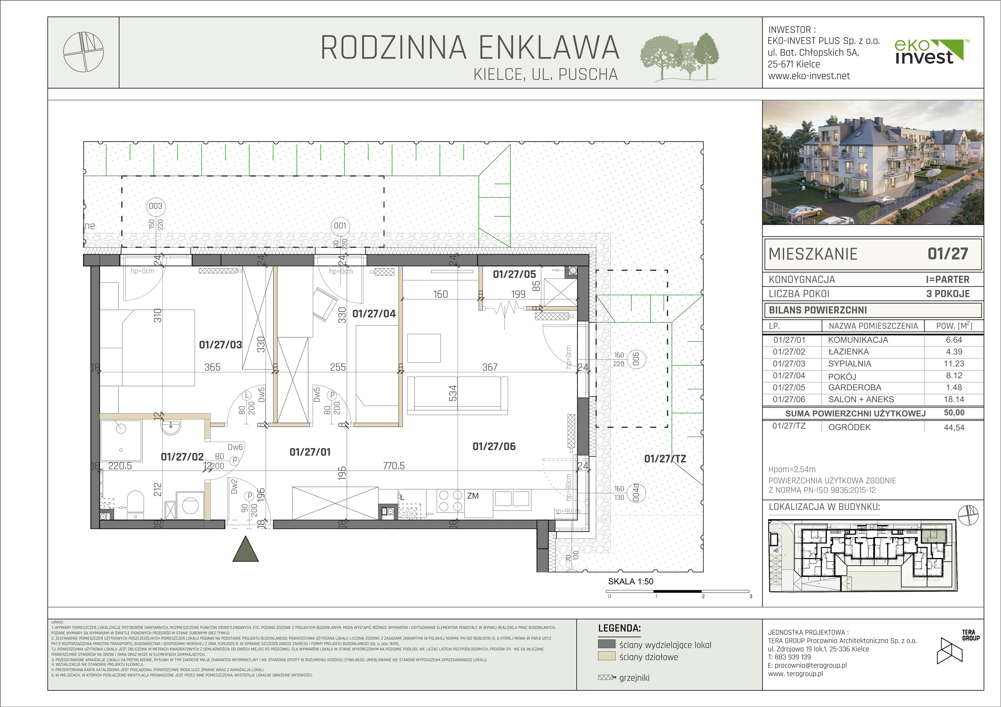 Mieszkanie 50,00 m², parter, oferta nr M/01/27, Rodzinna Enklawa, Kielce, Ślichowice, Herby, ul. Jerzego Bogumiła Pusha-idx