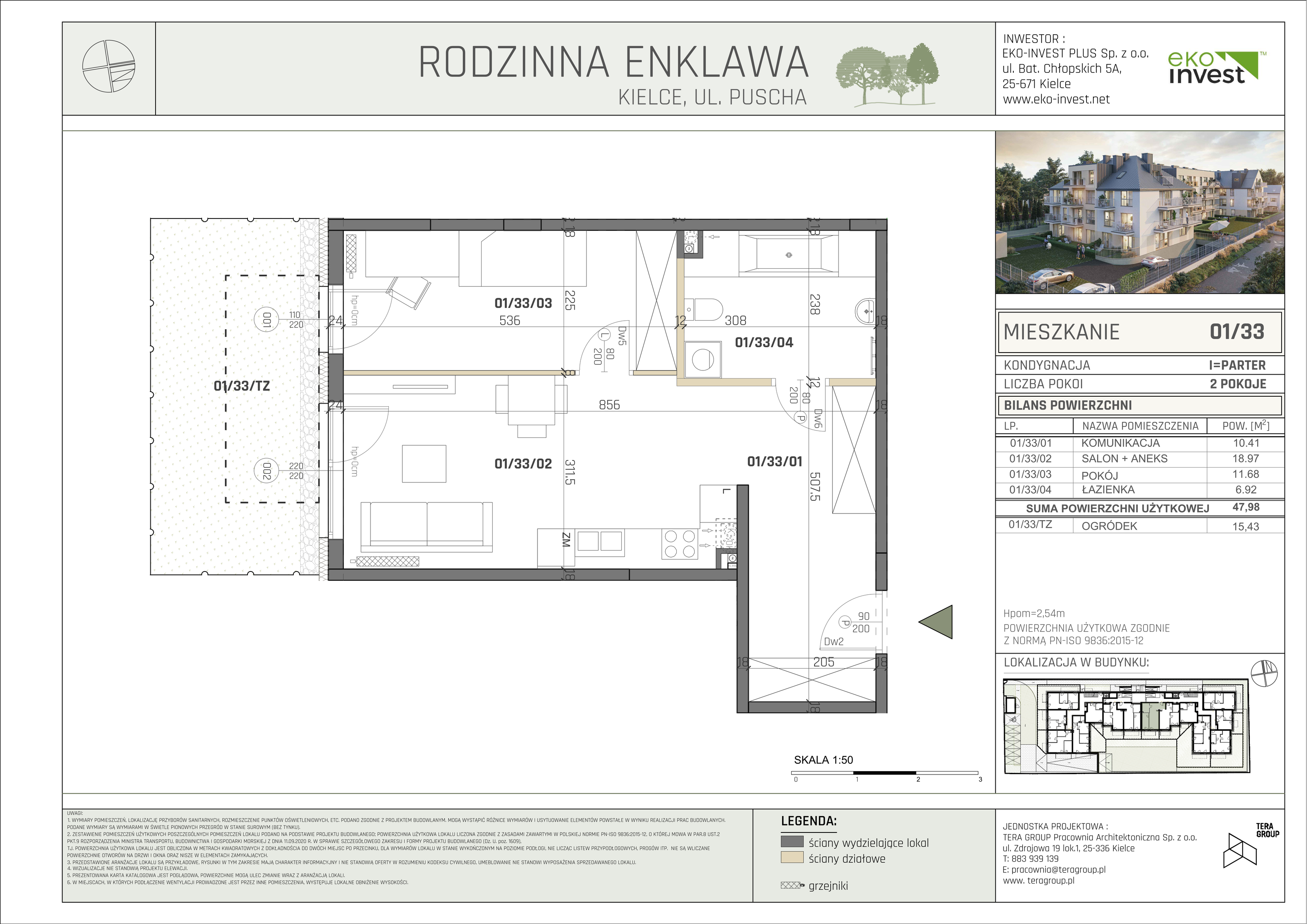 Mieszkanie 47,98 m², parter, oferta nr M/01/33, Rodzinna Enklawa, Kielce, Ślichowice, Herby, ul. Jerzego Bogumiła Pusha-idx