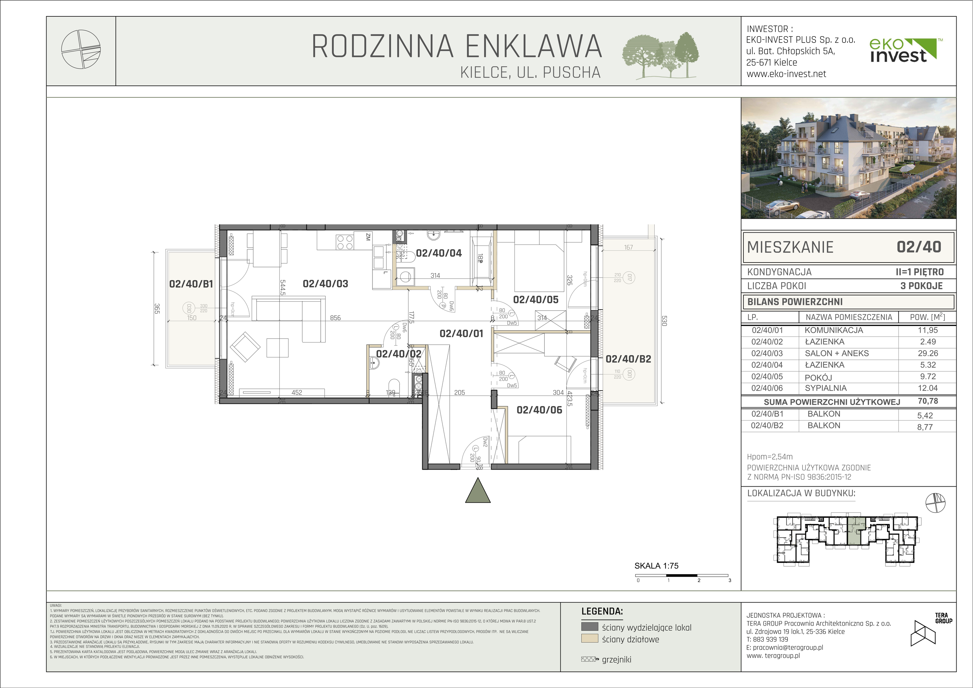 Mieszkanie 70,78 m², piętro 1, oferta nr M/02/40, Rodzinna Enklawa, Kielce, Ślichowice, Herby, ul. Jerzego Bogumiła Pusha-idx