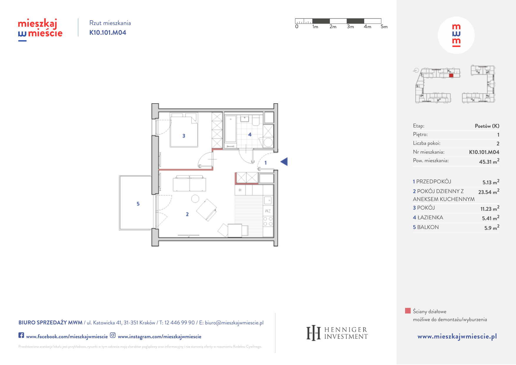 Mieszkanie 45,33 m², piętro 1, oferta nr K10.101.M04, Mieszkaj w Mieście - Poetów K, Kraków, Bronowice, ul. Wizjonerów-idx