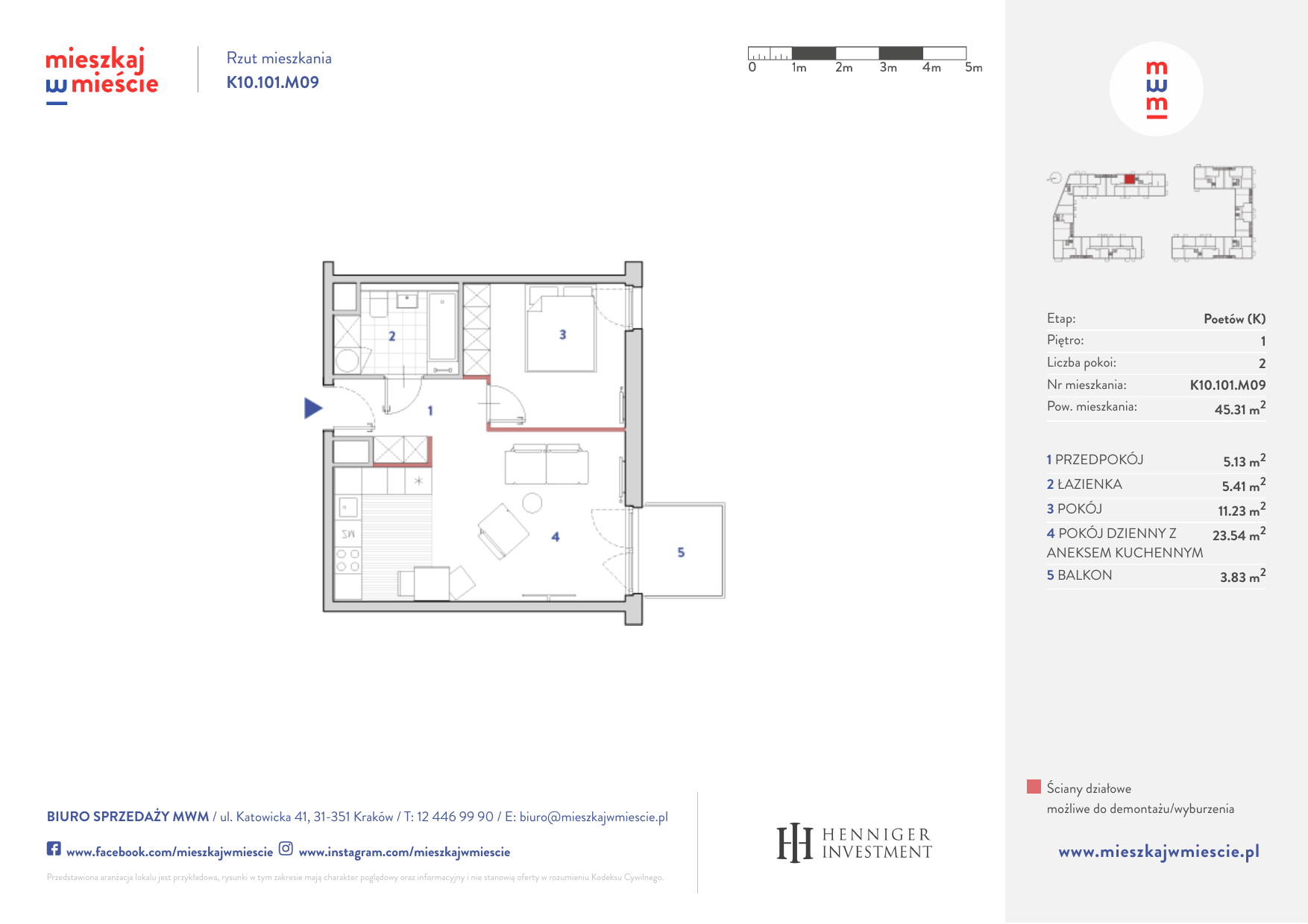 Mieszkanie 45,32 m², piętro 1, oferta nr K10.101.M09, Mieszkaj w Mieście - Poetów K, Kraków, Bronowice, ul. Wizjonerów-idx