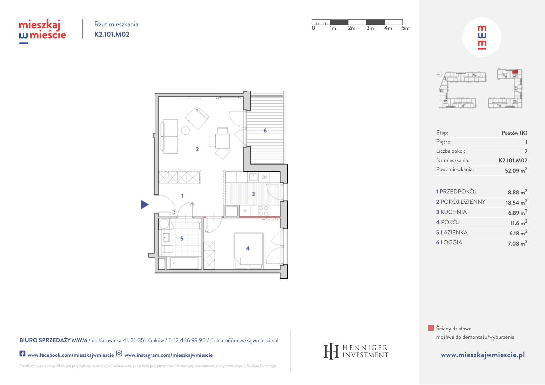 Mieszkanie 51,97 m², piętro 1, oferta nr K2.101.M02, Mieszkaj w Mieście - Poetów K, Kraków, Bronowice, ul. Wizjonerów-idx