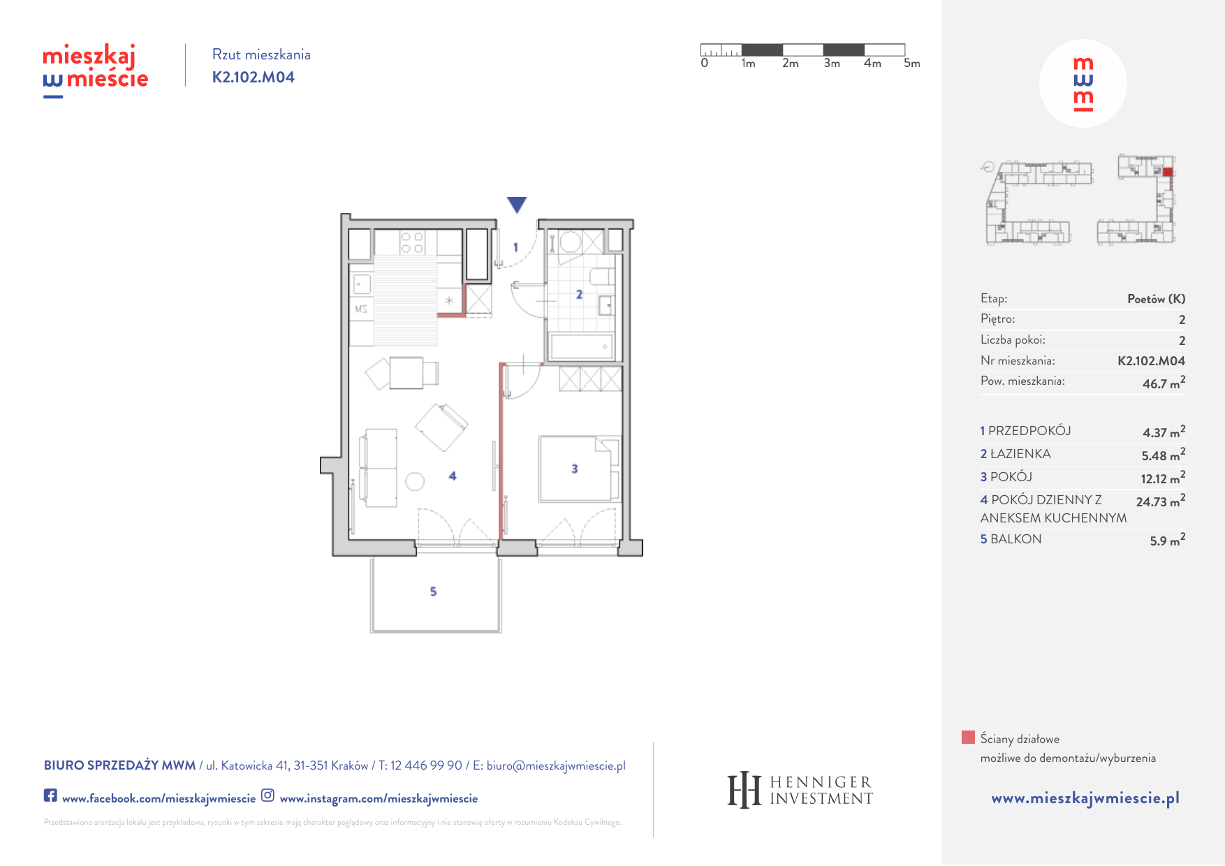 Mieszkanie 46,69 m², piętro 2, oferta nr K2.102.M04, Mieszkaj w Mieście - Poetów K, Kraków, Bronowice, ul. Wizjonerów-idx