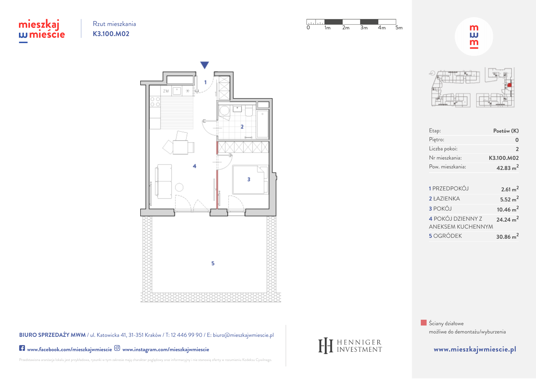 Mieszkanie 42,71 m², parter, oferta nr K3.100.M02, Mieszkaj w Mieście - Poetów K, Kraków, Bronowice, ul. Wizjonerów-idx