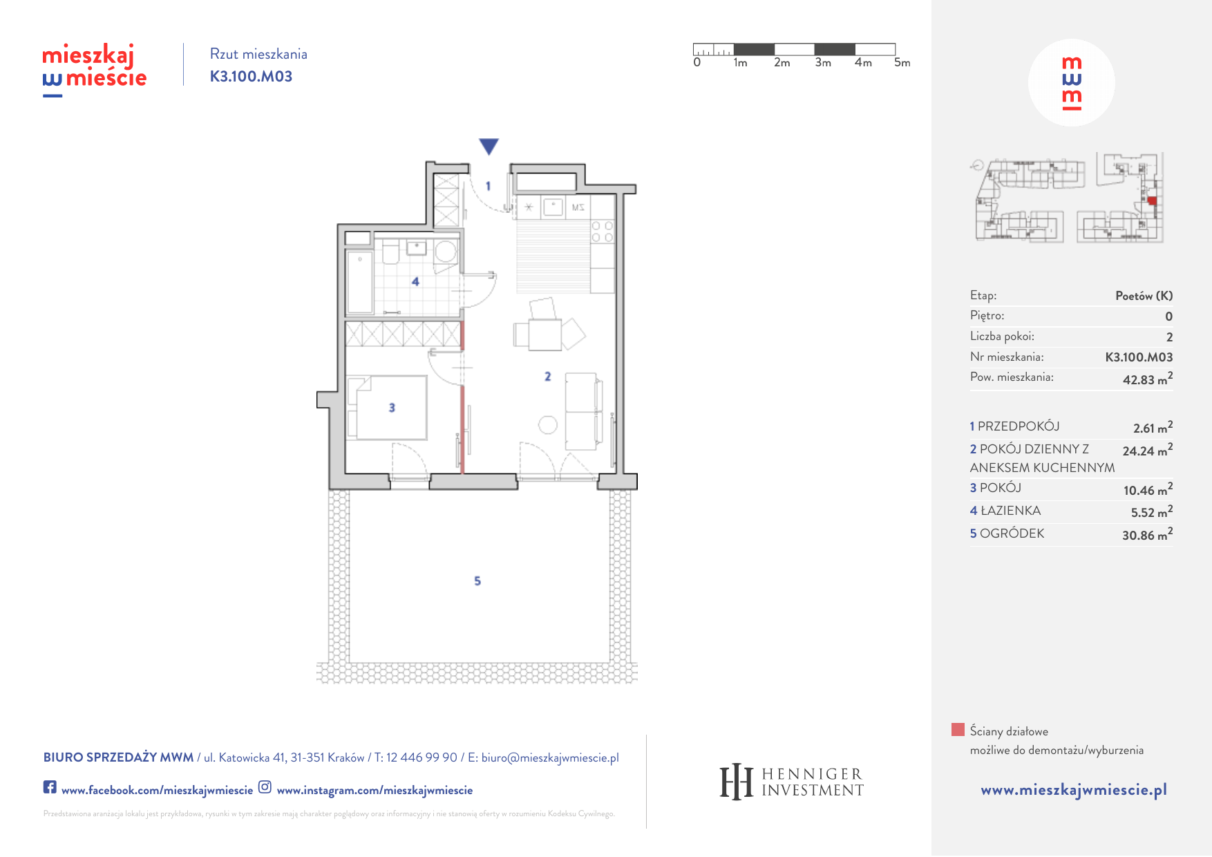 Mieszkanie 42,69 m², parter, oferta nr K3.100.M03, Mieszkaj w Mieście - Poetów K, Kraków, Bronowice, ul. Wizjonerów-idx