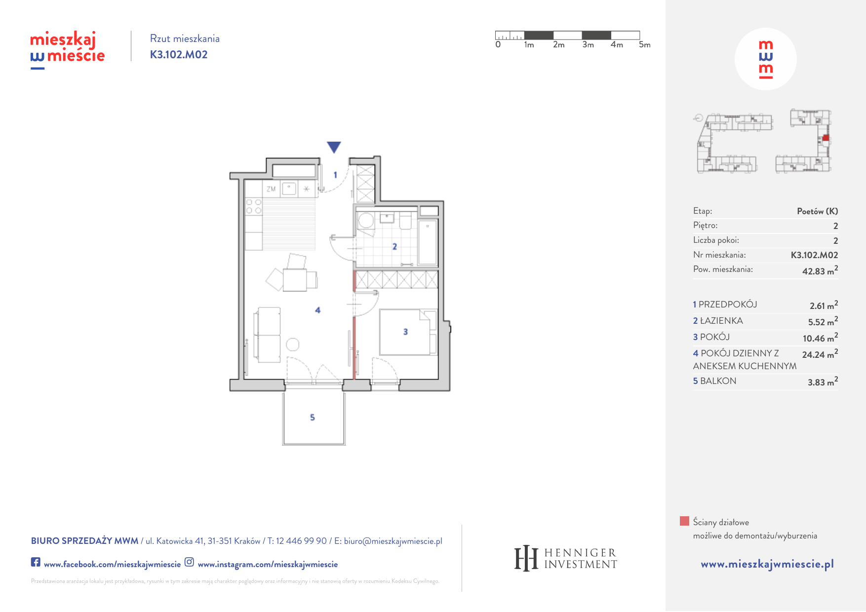 Mieszkanie 42,77 m², piętro 2, oferta nr K3.102.M02, Mieszkaj w Mieście - Poetów K, Kraków, Bronowice, ul. Wizjonerów-idx