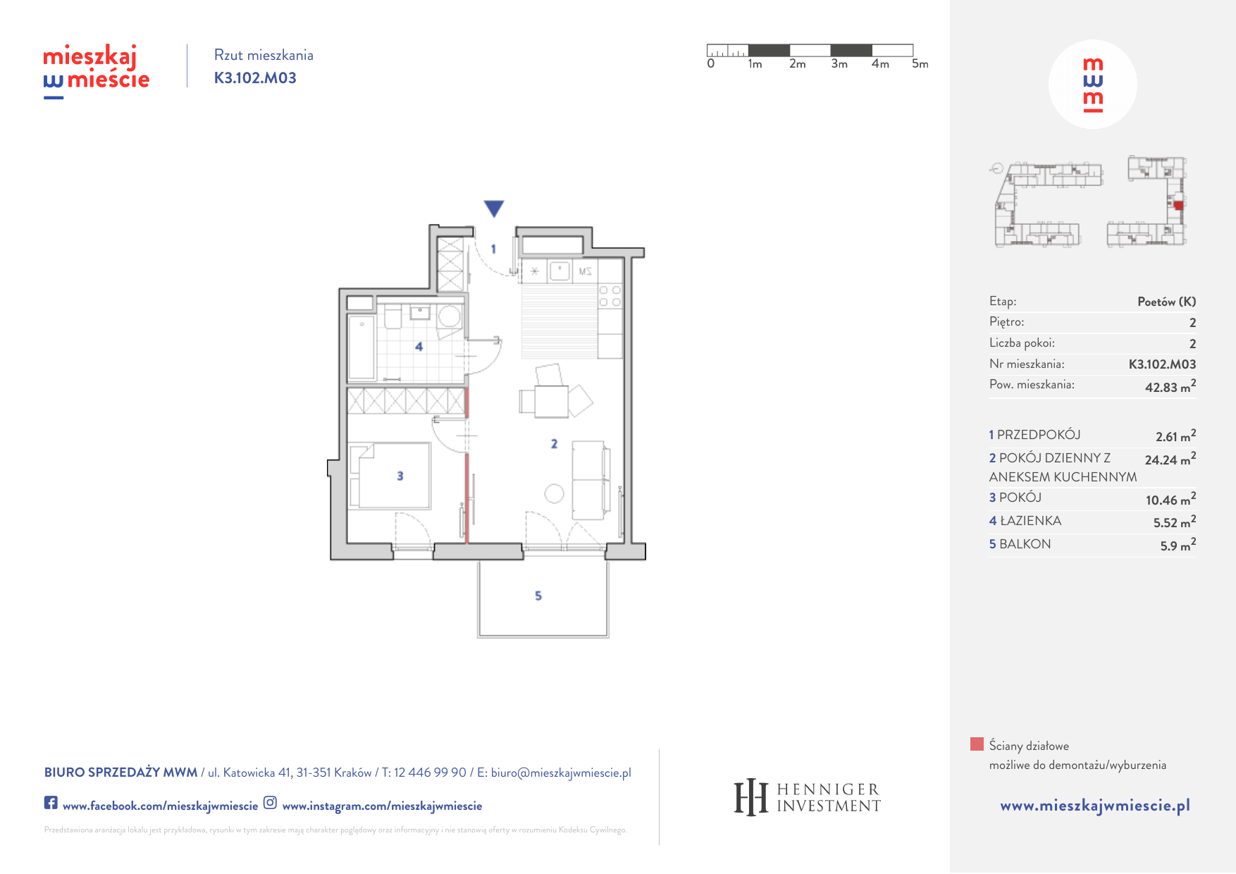 Mieszkanie 42,79 m², piętro 2, oferta nr K3.102.M03, Mieszkaj w Mieście - Poetów K, Kraków, Bronowice, ul. Wizjonerów-idx