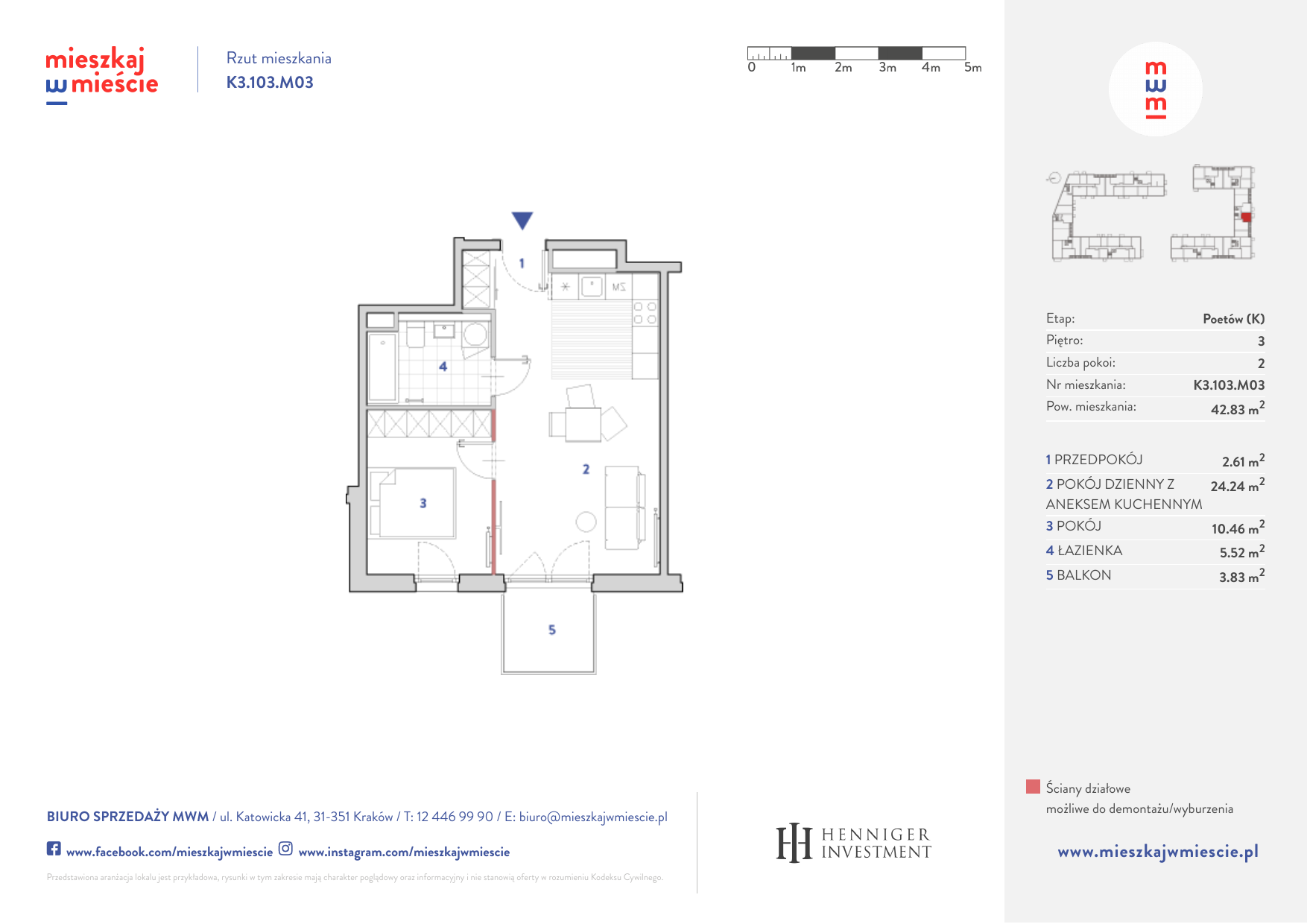 Mieszkanie 42,66 m², piętro 3, oferta nr K3.103.M03, Mieszkaj w Mieście - Poetów K, Kraków, Bronowice, ul. Wizjonerów-idx