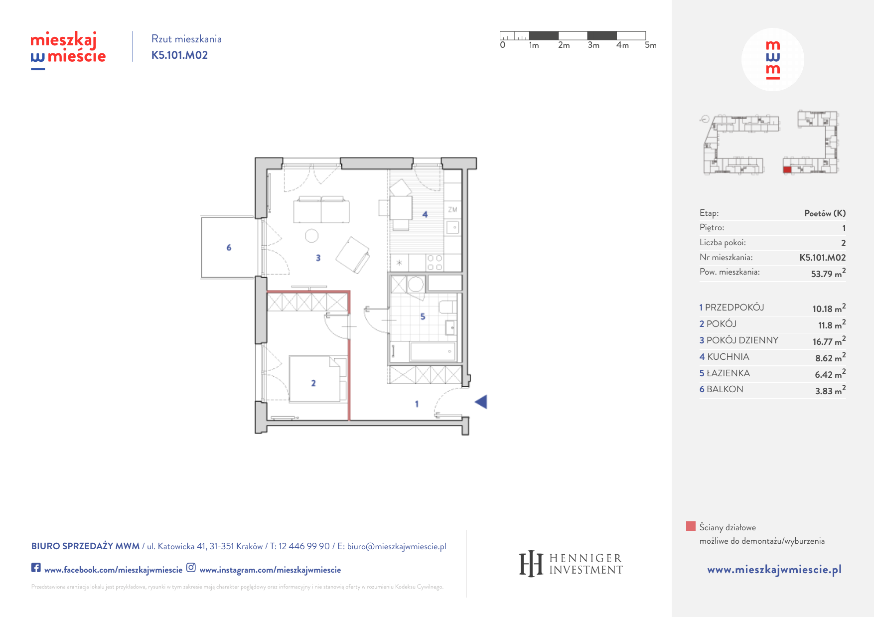 Mieszkanie 53,56 m², piętro 1, oferta nr K5.101.M02, Mieszkaj w Mieście - Poetów K, Kraków, Bronowice, ul. Wizjonerów-idx