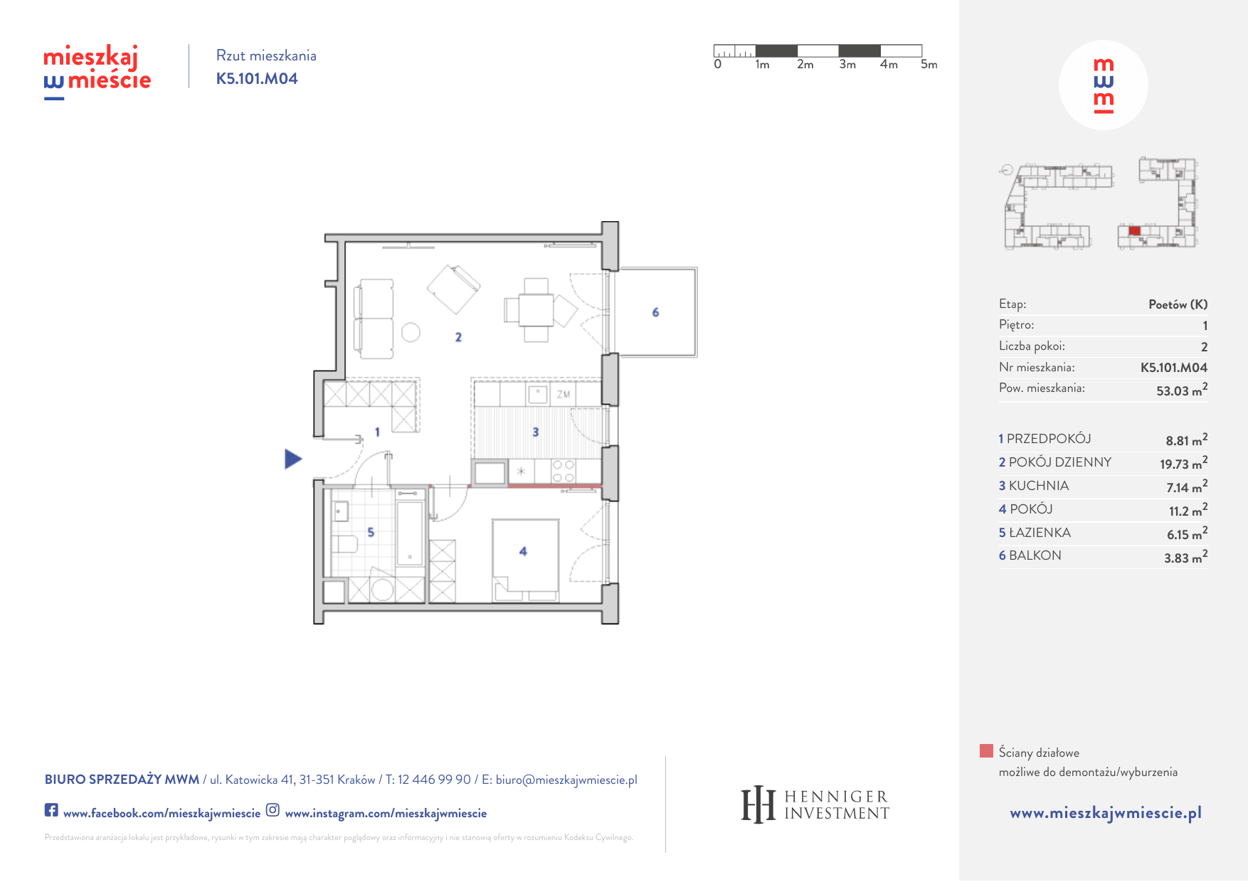 Mieszkanie 52,92 m², piętro 1, oferta nr K5.101.M04, Mieszkaj w Mieście - Poetów K, Kraków, Bronowice, ul. Wizjonerów-idx