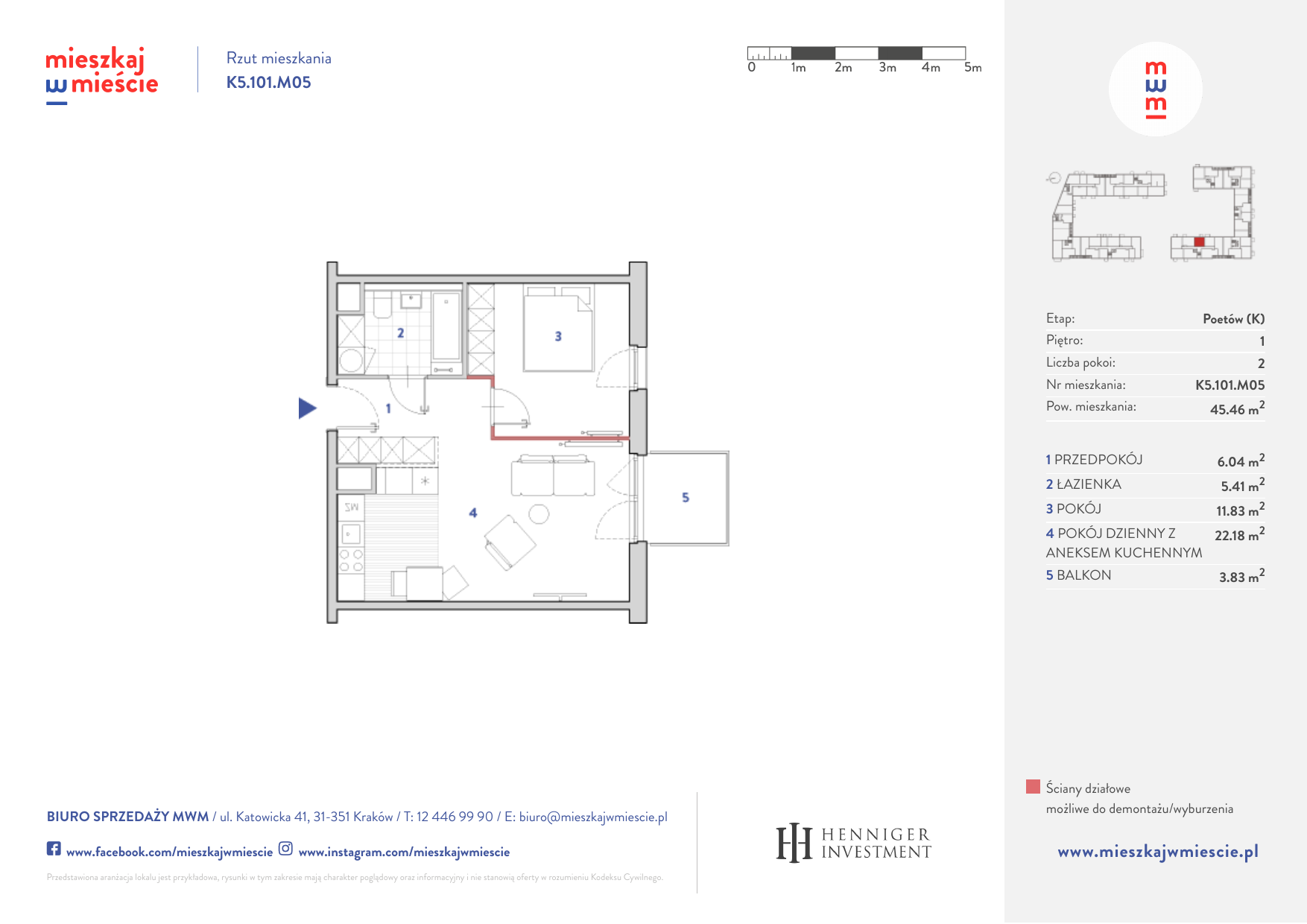 Mieszkanie 45,38 m², piętro 1, oferta nr K5.101.M05, Mieszkaj w Mieście - Poetów K, Kraków, Bronowice, ul. Wizjonerów-idx