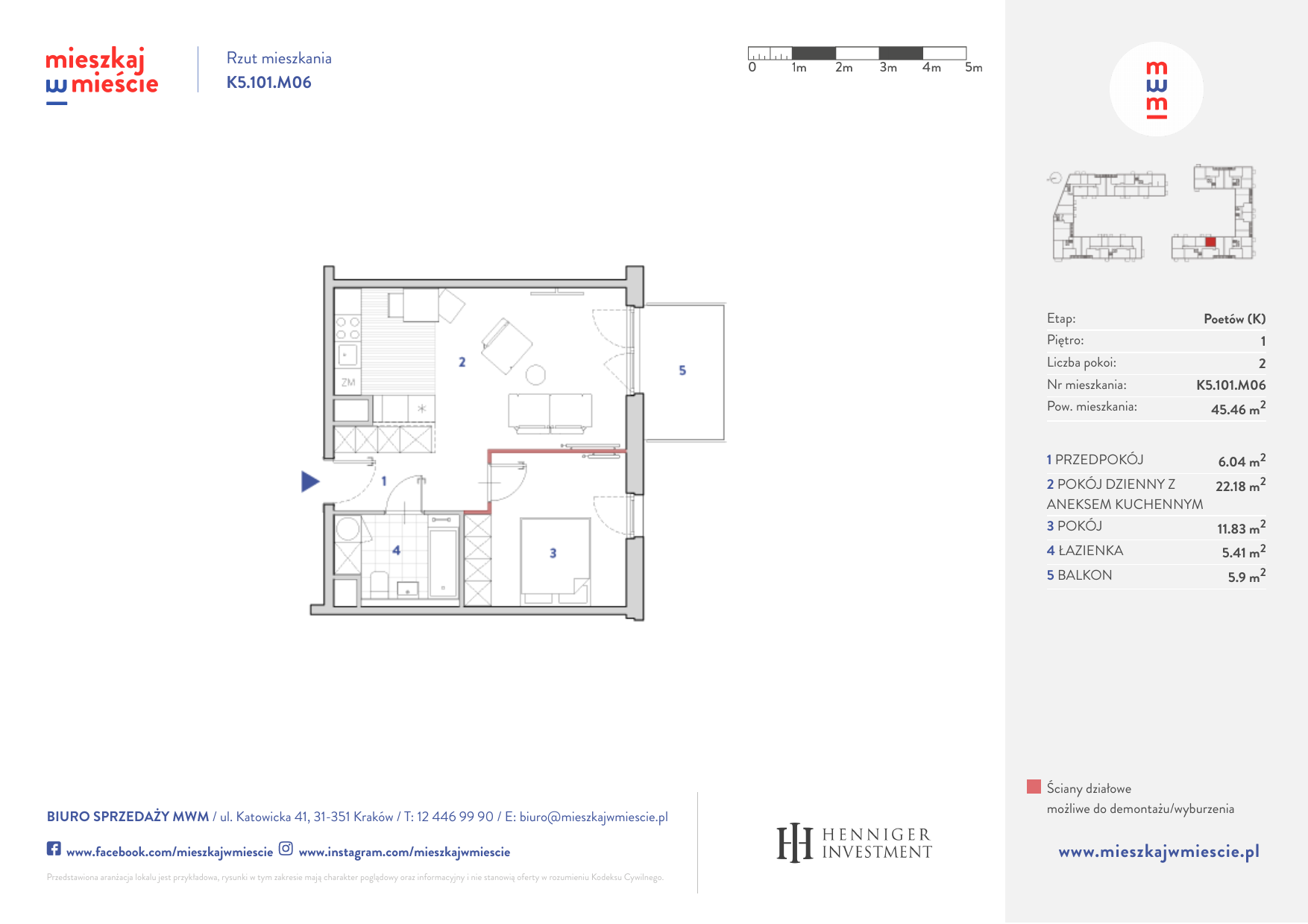 Mieszkanie 45,33 m², piętro 1, oferta nr K5.101.M06, Mieszkaj w Mieście - Poetów K, Kraków, Bronowice, ul. Wizjonerów-idx