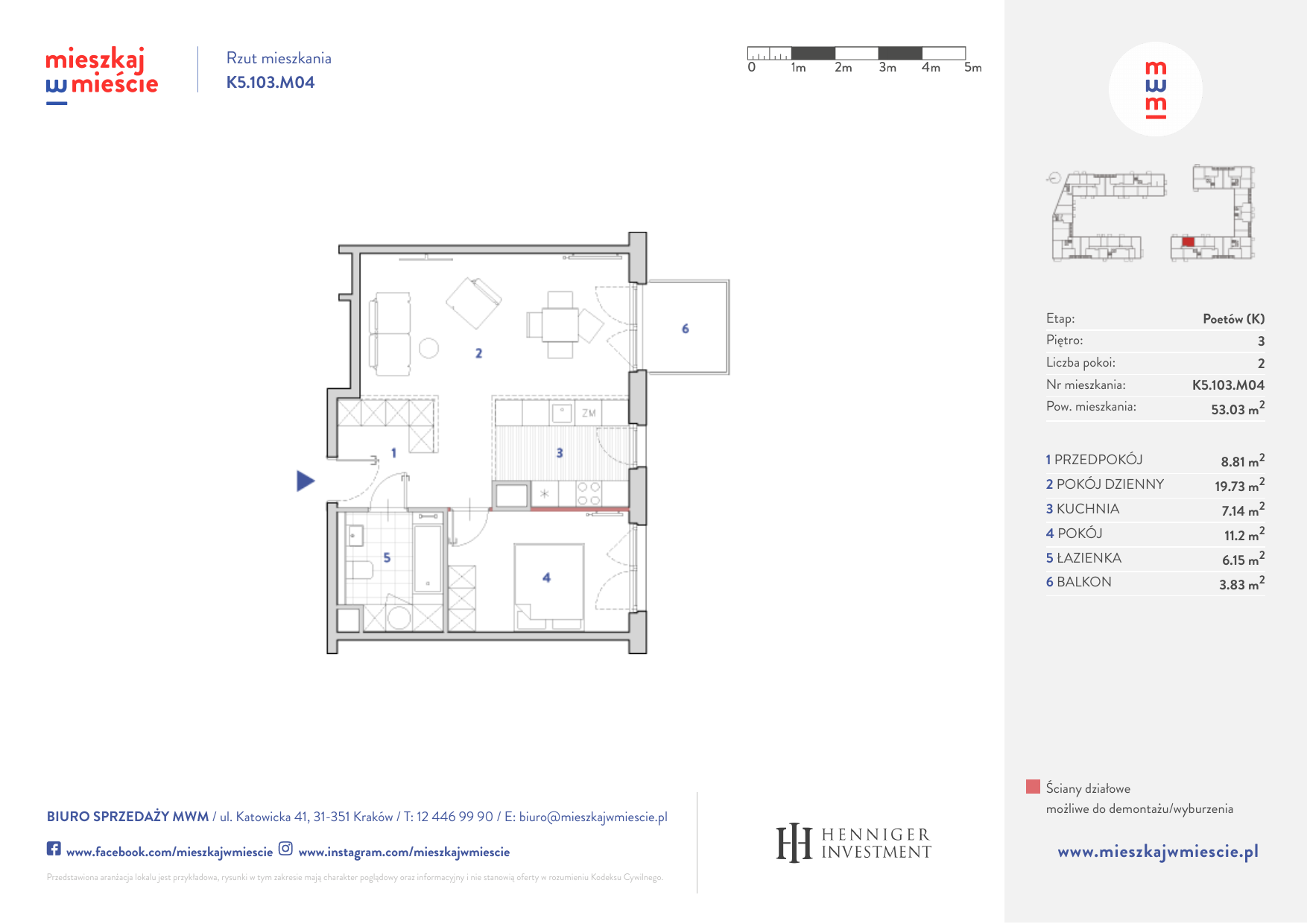 Mieszkanie 52,79 m², piętro 3, oferta nr K5.103.M04, Mieszkaj w Mieście - Poetów K, Kraków, Bronowice, ul. Wizjonerów-idx